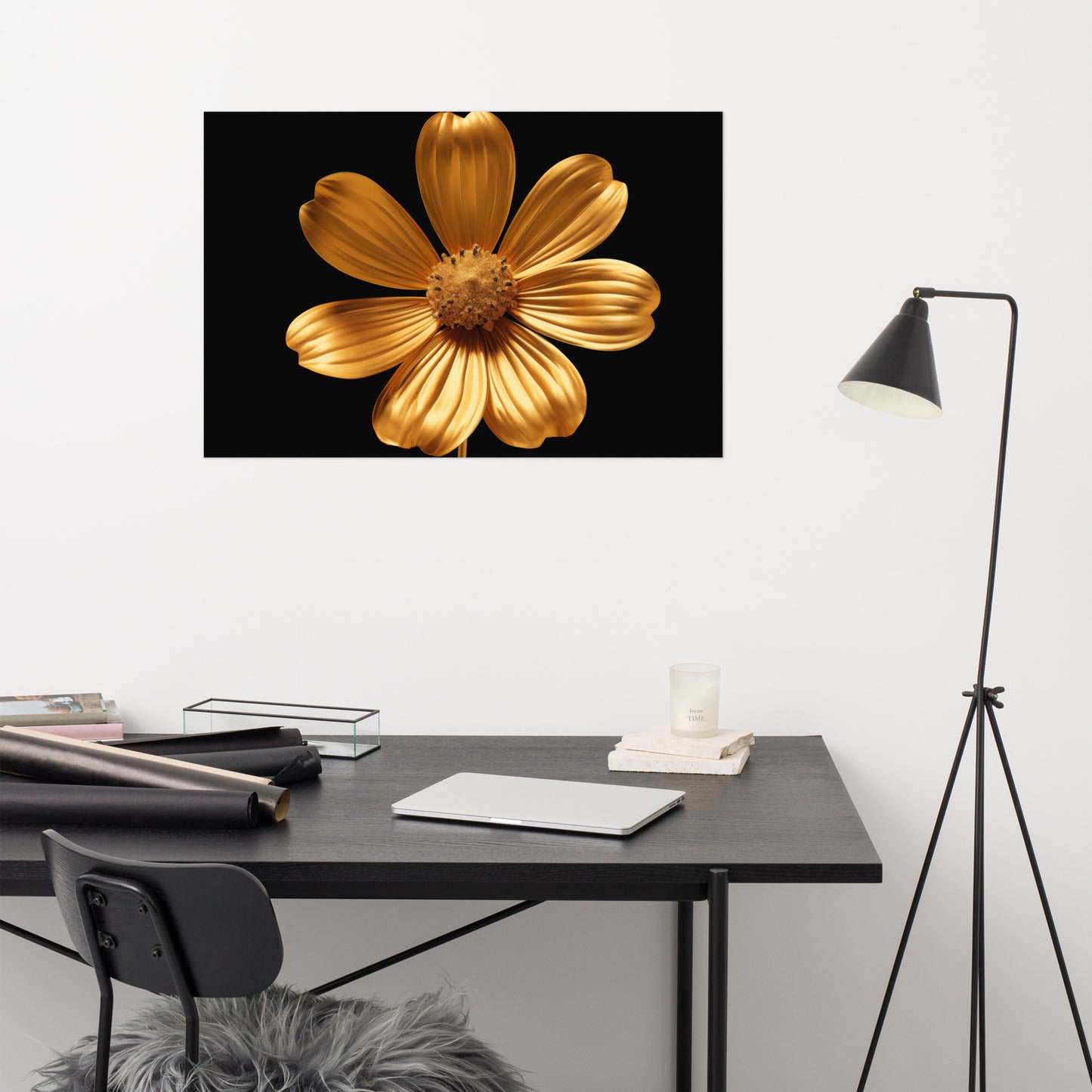 Golden Bloom Floral Gold Color Photorealism - Digital Artwork Loose Art Print