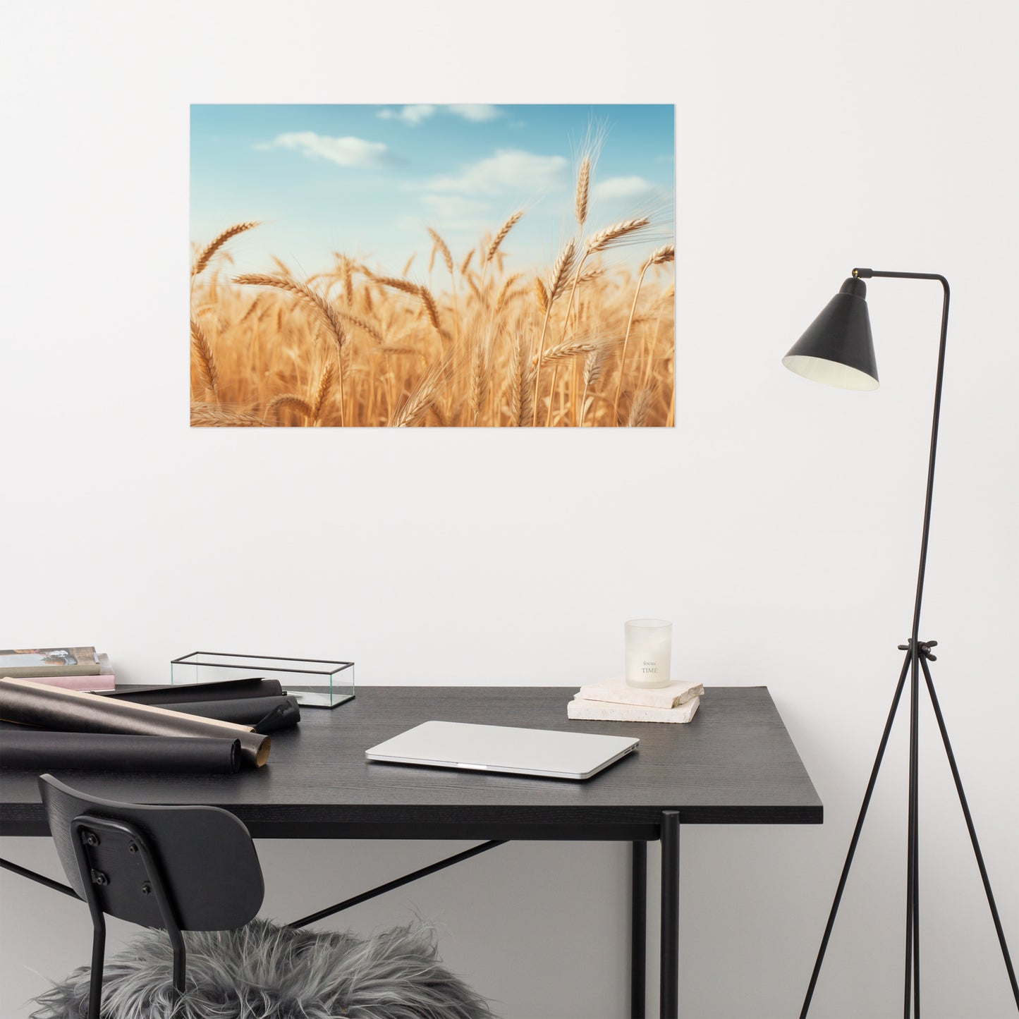 Golden Harvest Minimal Botanical Rustic Subdued Wheat Crops Photorealism - Digital Artwork Loose Art Print