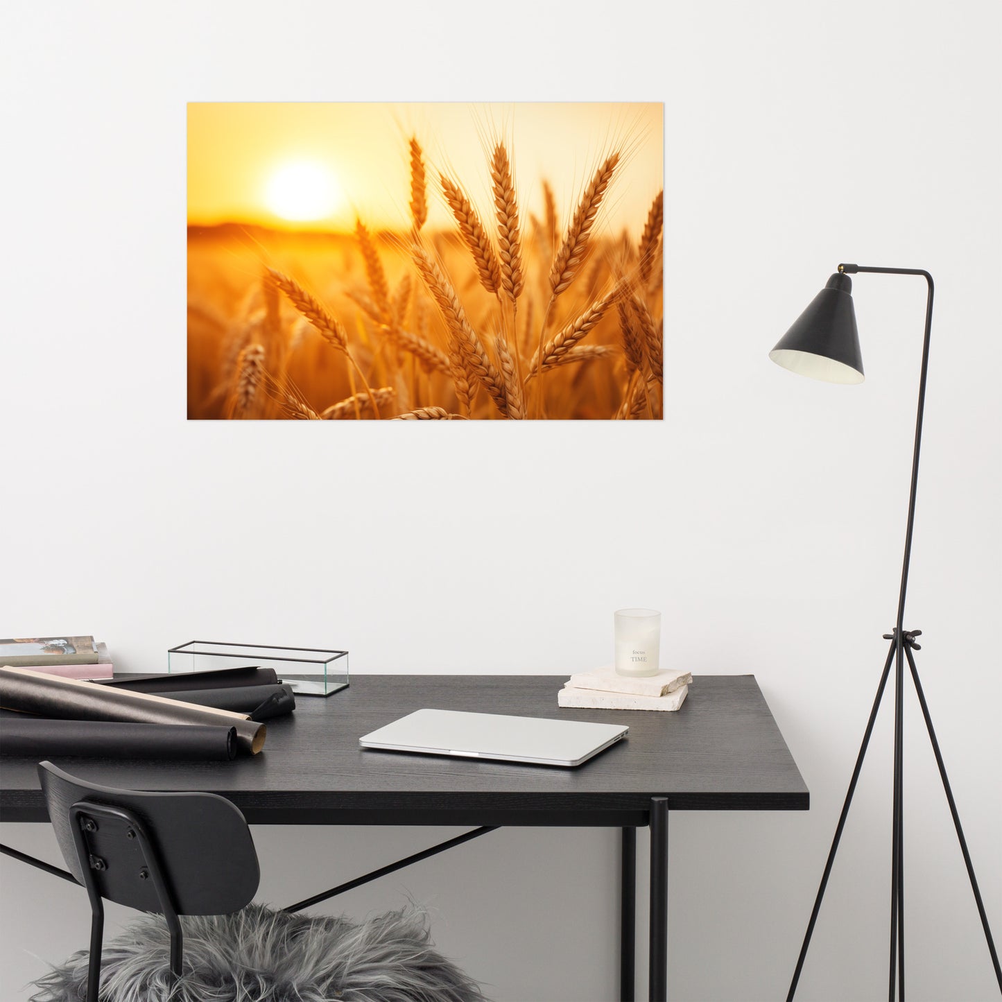 Golden Hour Harvest Minimal Botanical  Rustic Subdued Wheat Crops Photorealism - Digital Artwork Loose Art Print