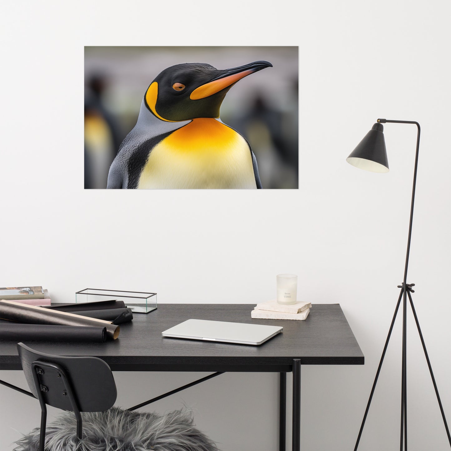 Golden Majesty Penguins Photorealism - Digital Artwork Loose Art Print