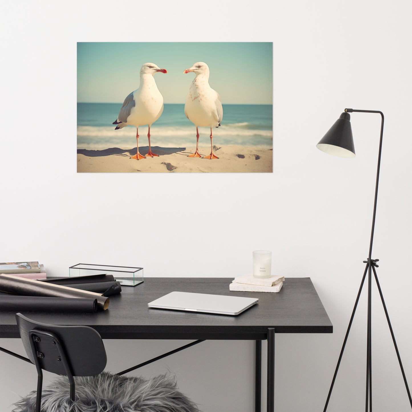 Guardian Angels of the Coast Seagulls Vintage Retro Subdued Seagulls Photorealism - Digital Artwork Loose Art Print