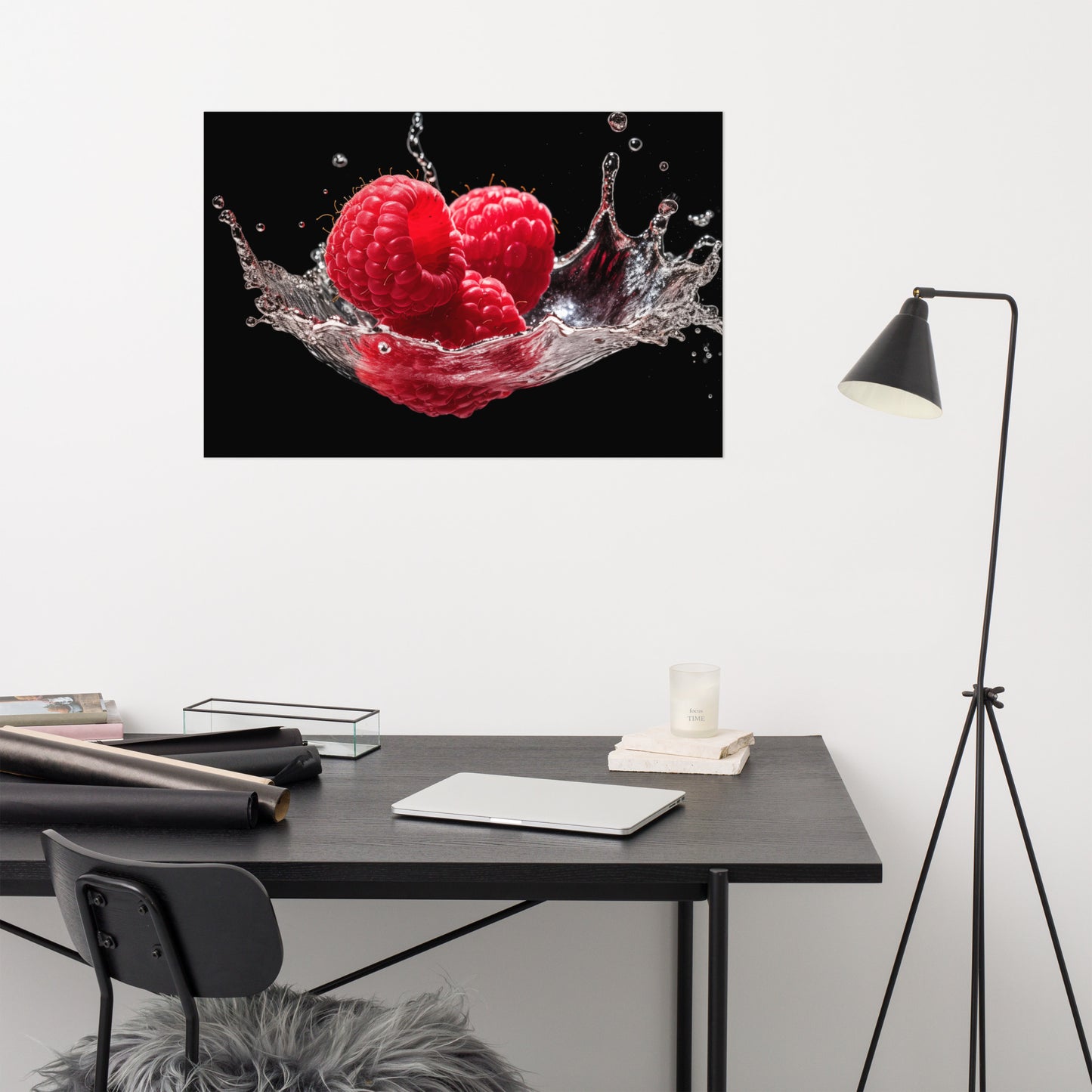 Hydration Sensation Raspberries in Water Photorealism - Digital Artwork Loose Art Print