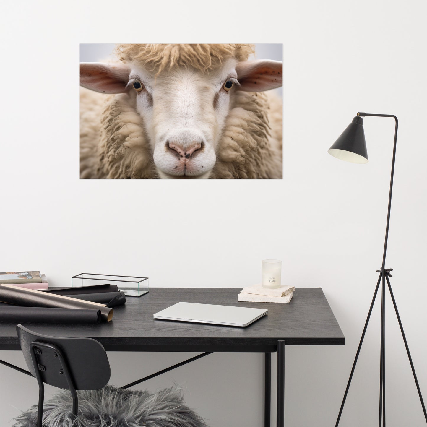 Innocent Eyes Sheep Portrait Photorealism - Digital Artwork Loose Art Print