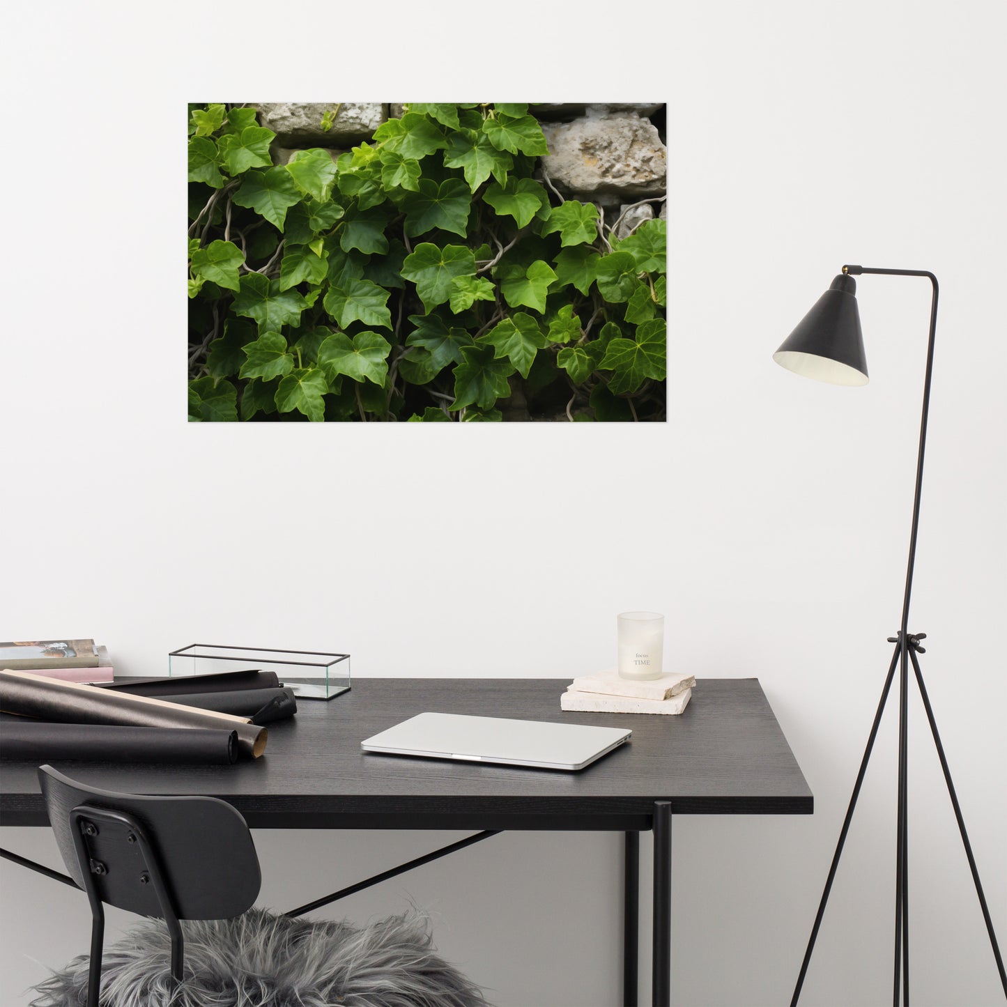 Ivy on Stone Wall Photorealism - Digital Artwork Loose Art Print