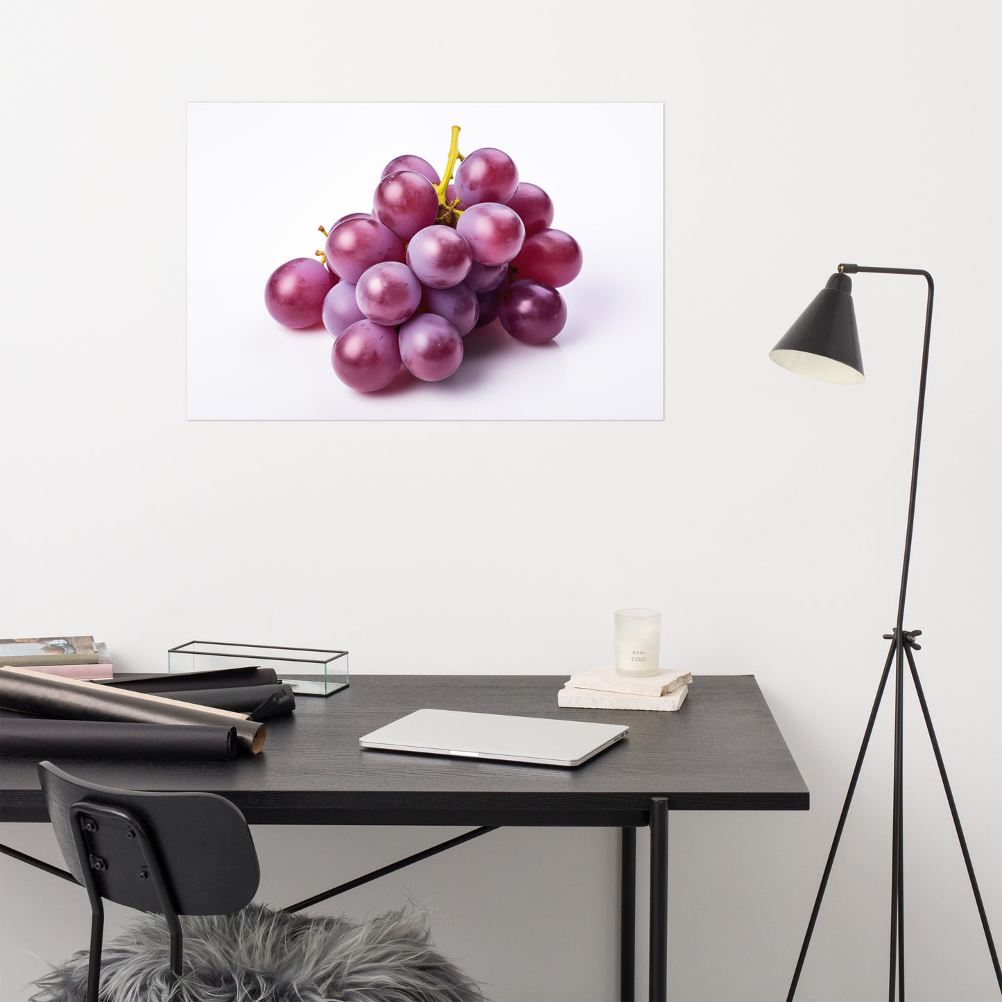 Juicy Jewels Purple Grapes on White photorealism - Digital Artwork Loose Art Print