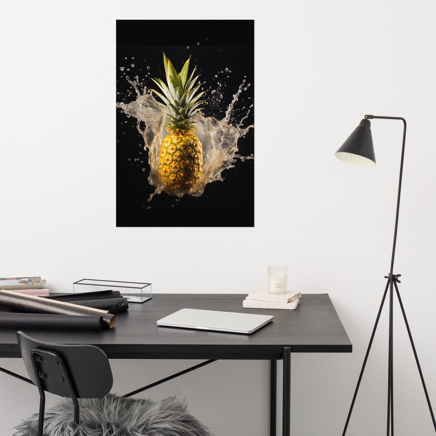 Juicy Joy Pineapple in Water Photorealism - Digital Artwork Loose Art Print