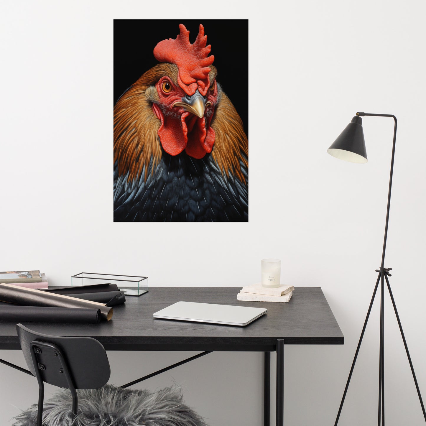 King of the Coop Rooster Portrait Photorealism - Digital Artwork Loose Art Print