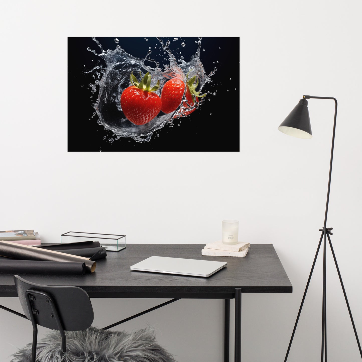 Liquid Harvest Strawberry in Water Photorealism - Digital Artwork Loose Art Print