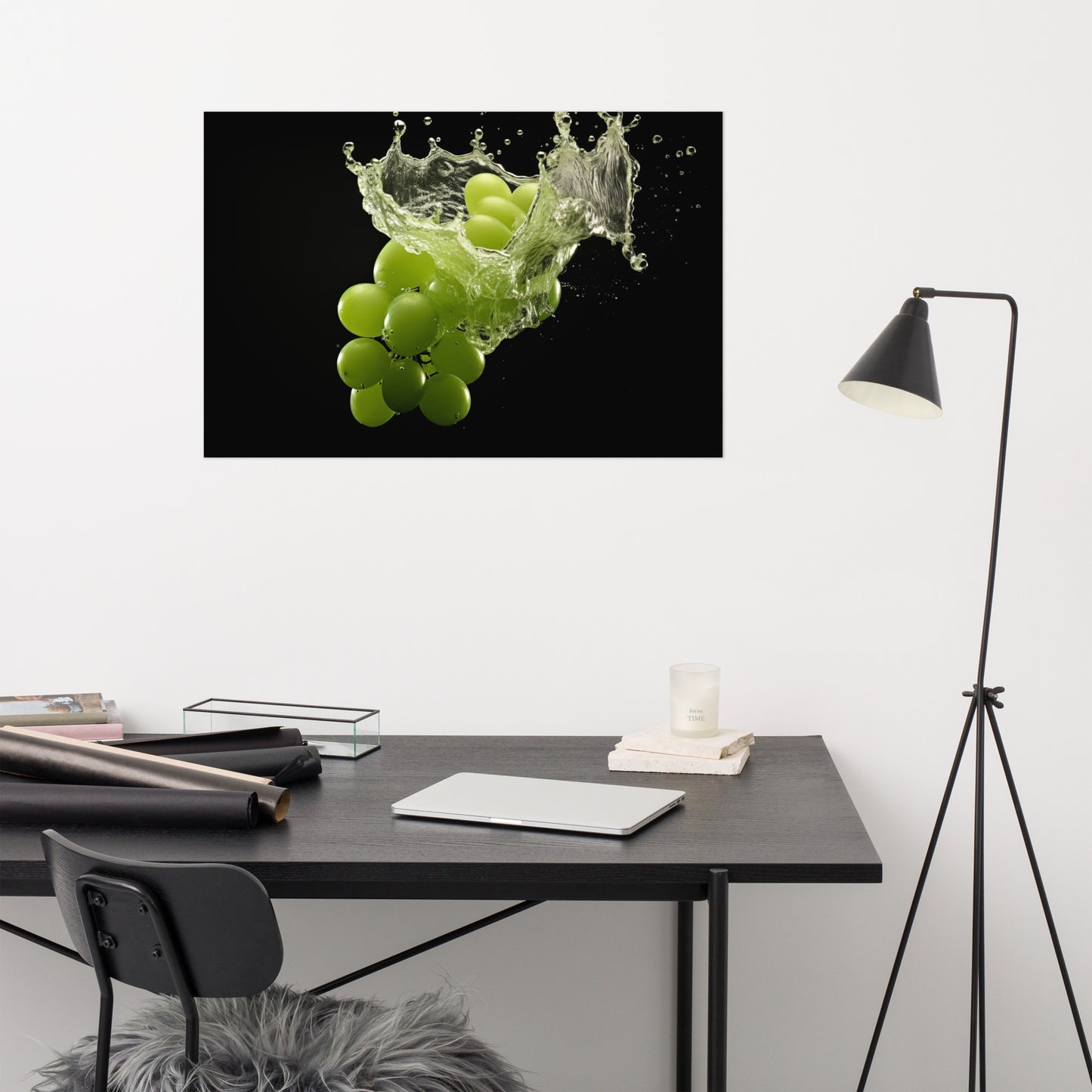 Liquid Symphony Green Grapes in Water Photorealism - Digital Artwork Loose Art Print