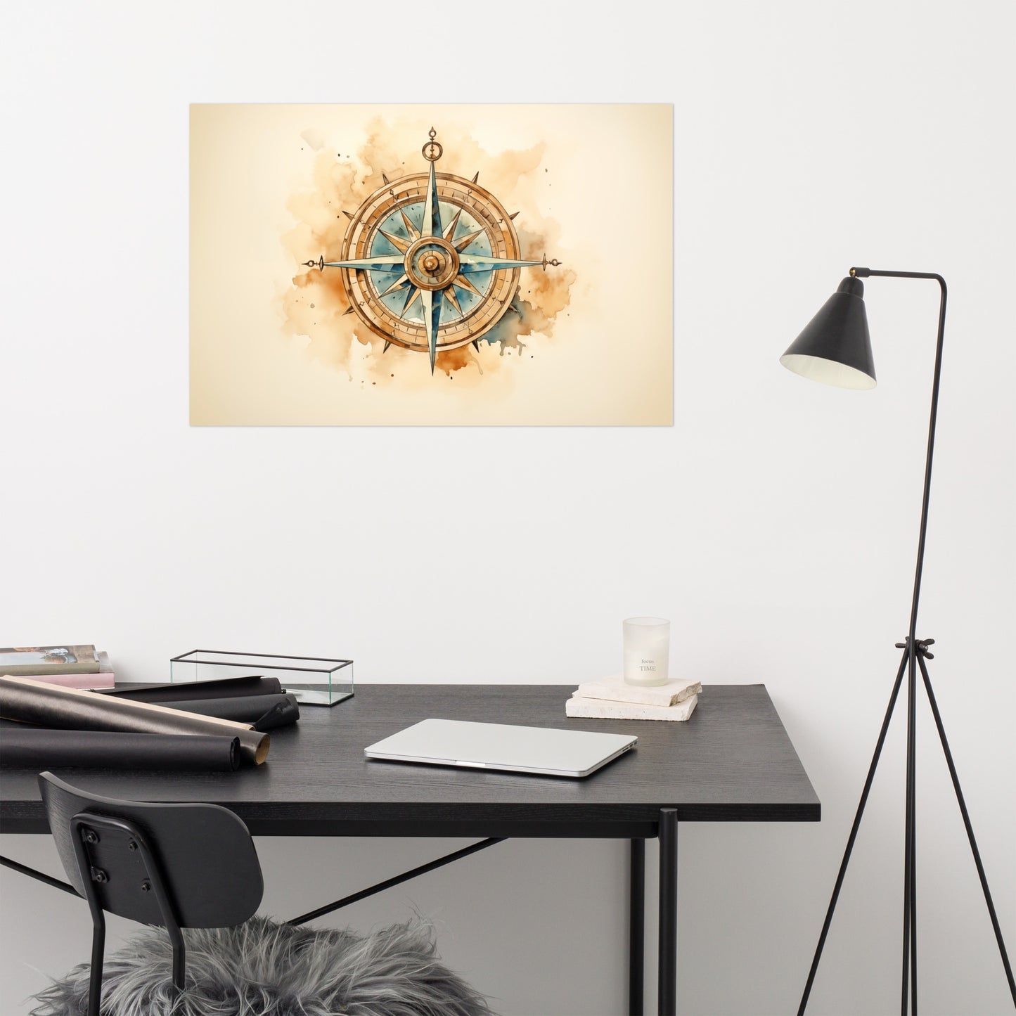 Lost and Found Compass Watercolor Painting - Digital Artwork Loose Art Print