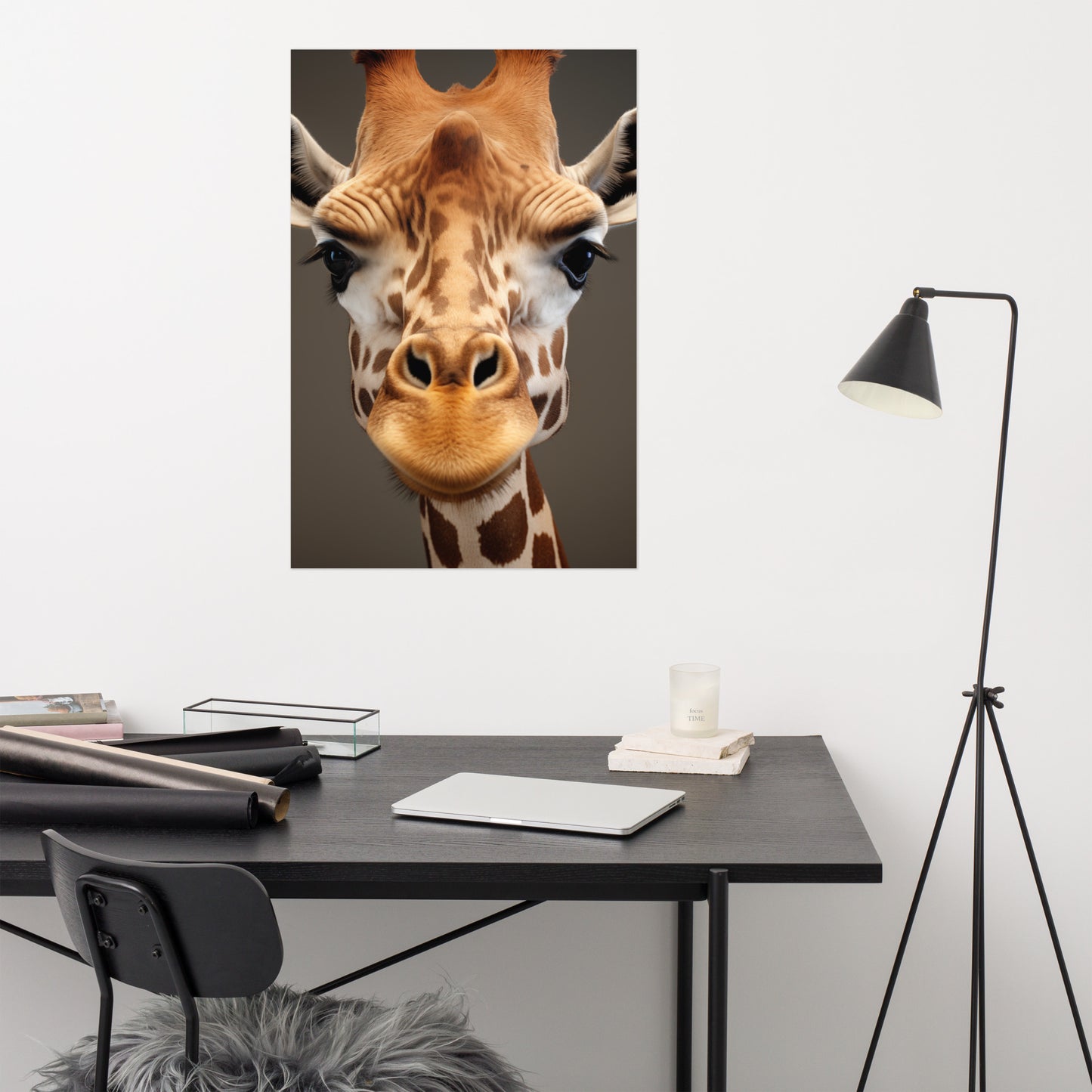 Majesty of the Savanna Giraffe Photorealism - Digital Artwork Loose Art Print