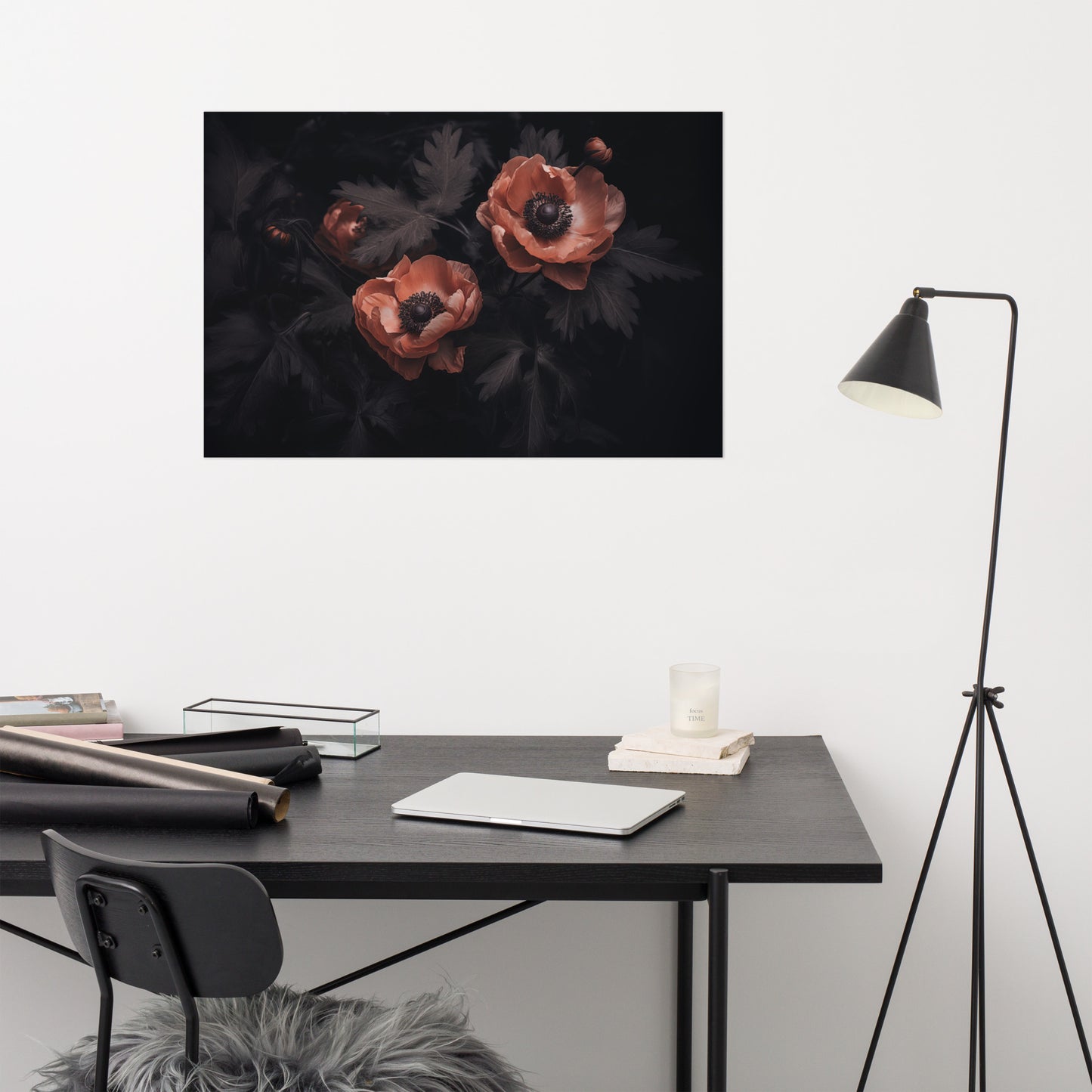 Midnight Majesty Dark Floral Photorealism - Digital Artwork Loose Art Print