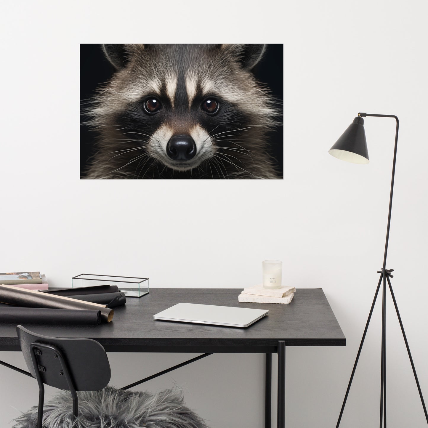 Midnight Mischief Raccoon Portrait Photorealism - Digital Artwork Loose Art Print