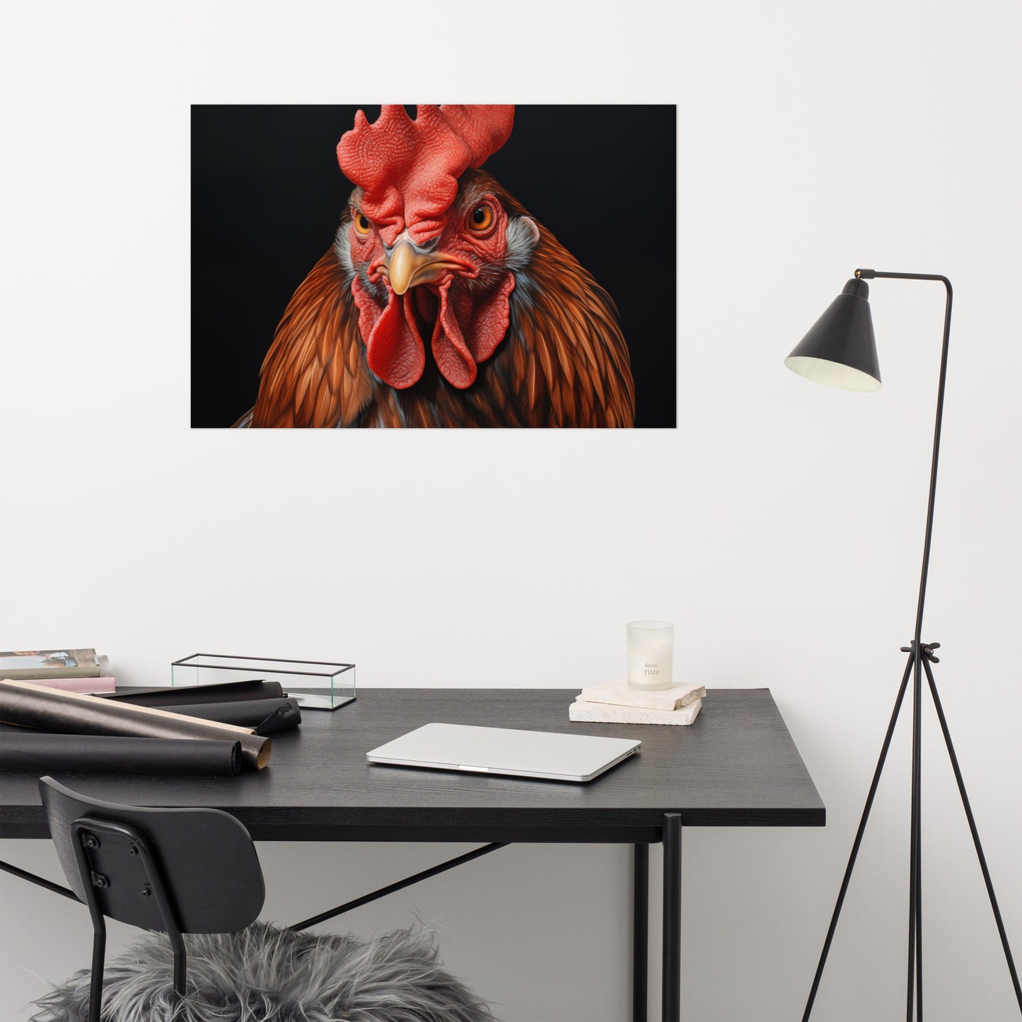 Morning Herald Rooster Portrait Photorealism - Digital Artwork Loose Art Print