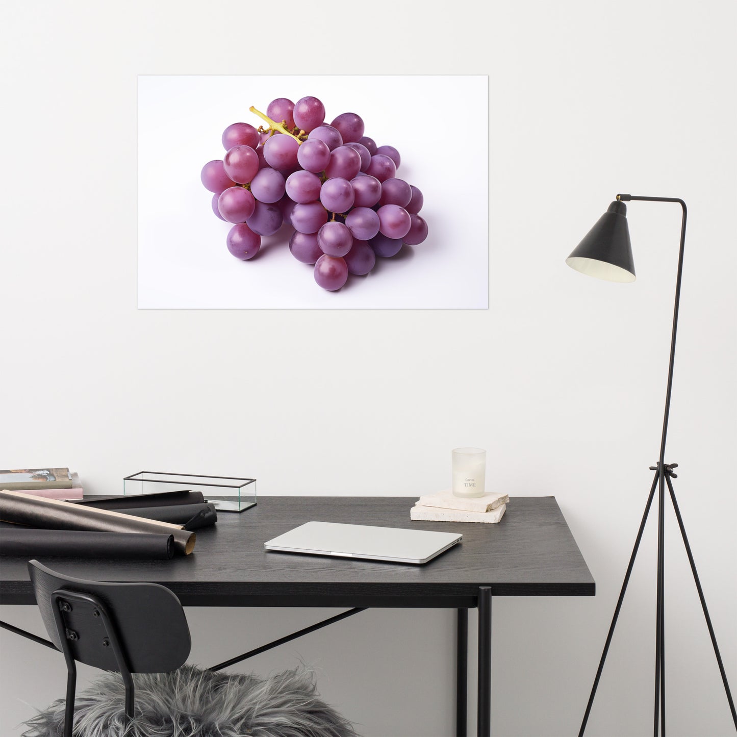 Nature's Candy Purple Grapes on White photorealism - Digital Artwork Loose Art Print