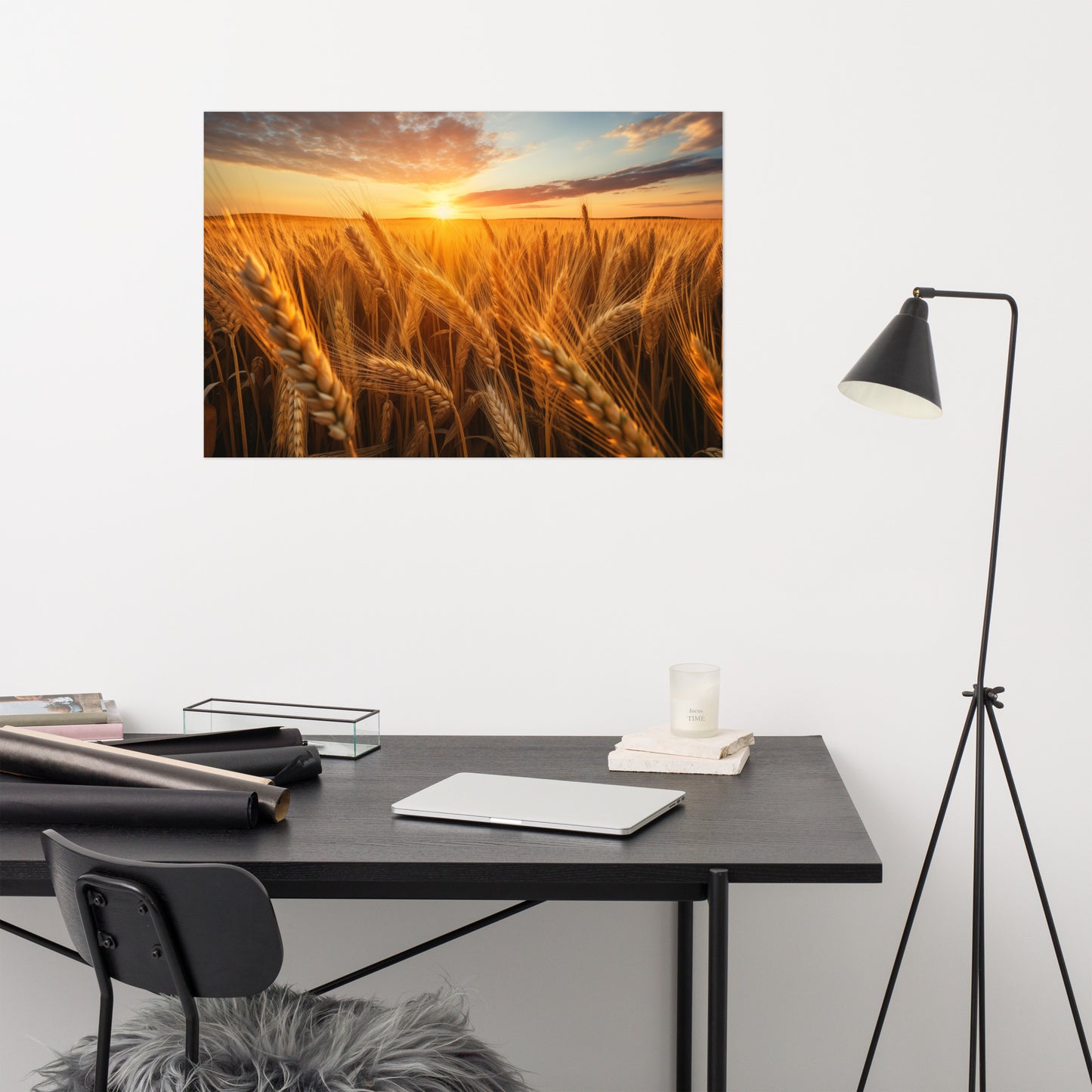 Nature's Bounty Minimal Botanical Rustic Subdued Wheat Crops Photorealism - Digital Artwork Loose Art Print