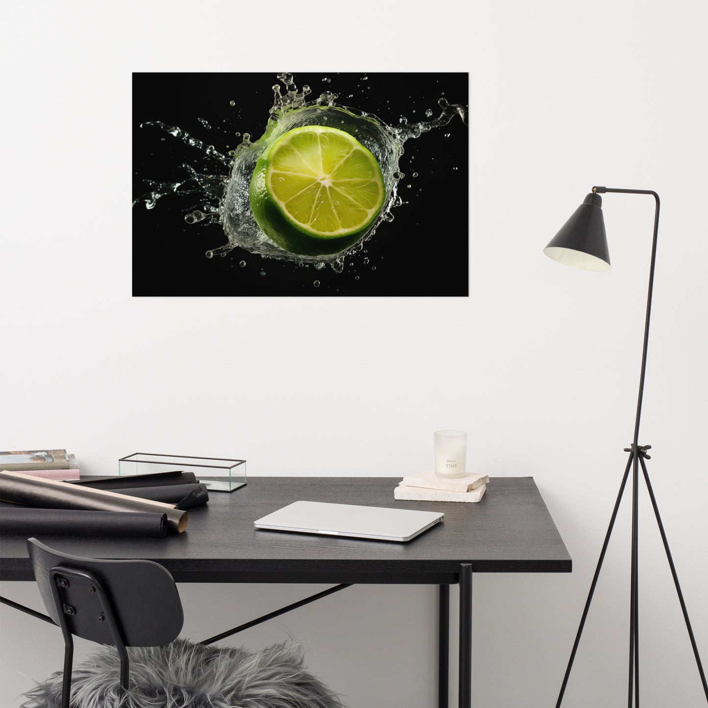 Nature's Refreshment Cut Lime in Water Photorealism - Digital Artwork Loose Art Print