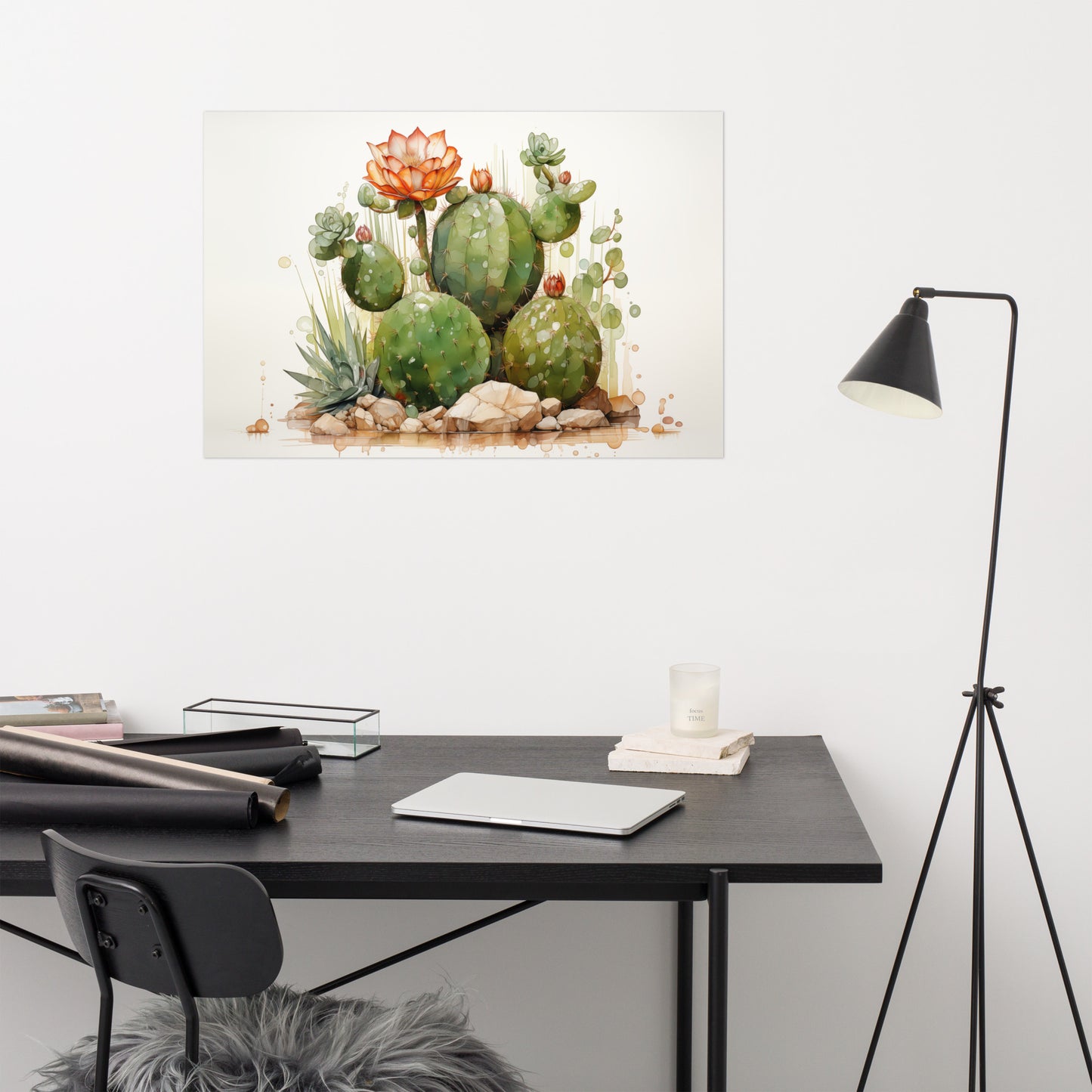 Flowering Cacti Still Life Cactus Watercolor Painting - Digital Artwork Loose Art Print