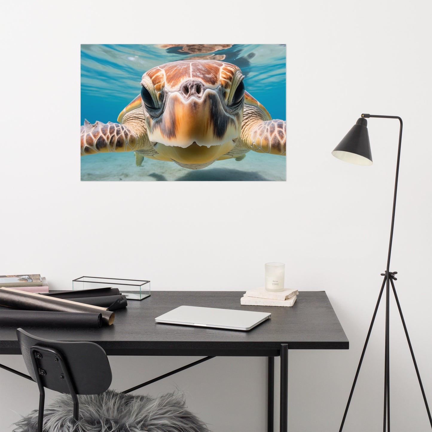 Oceanic Odyssey Sea Turtle Coastal Photorealism - Digital Artwork Loose Art Print