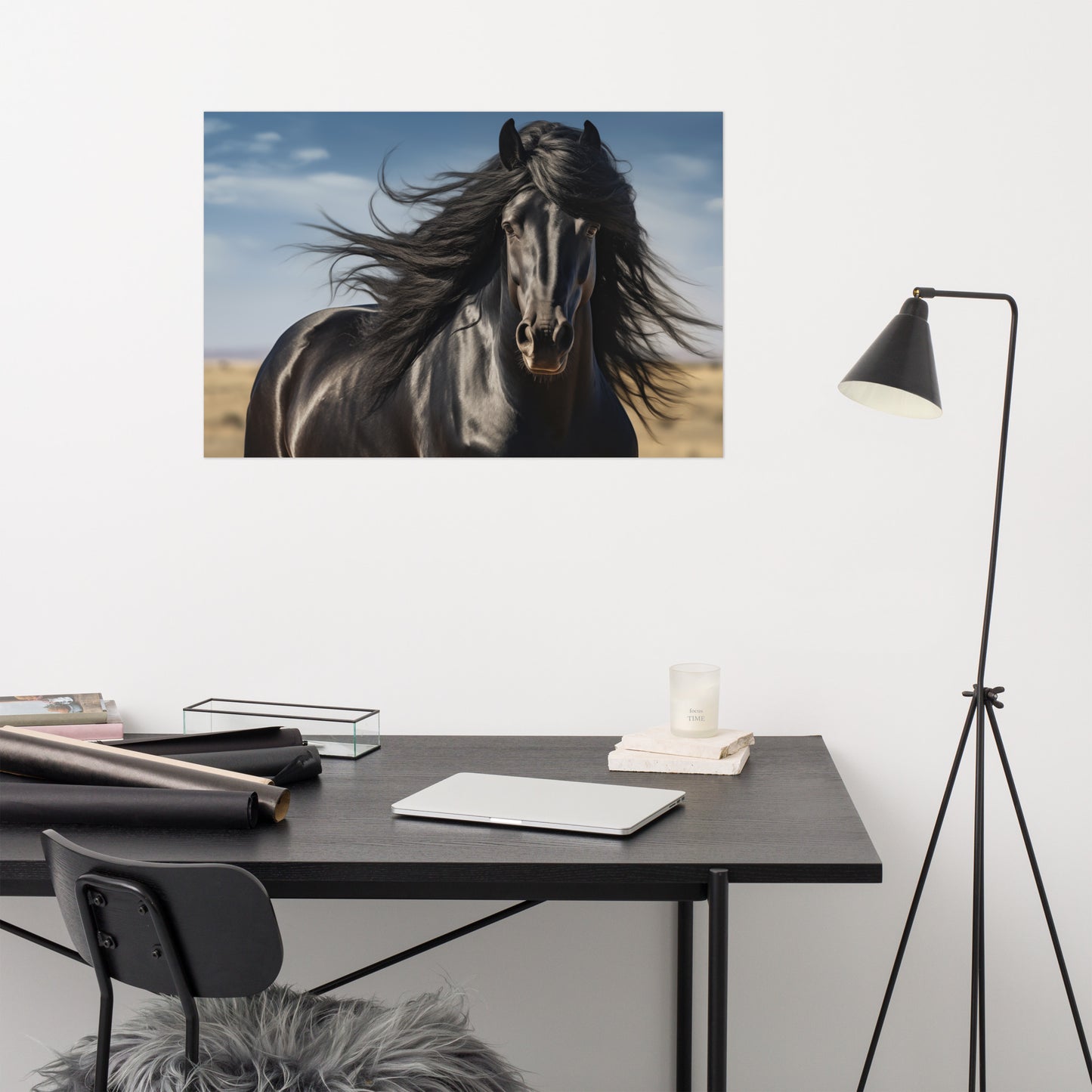 Ebony Flow - Minimal Horse Photorealism - Digital Artwork Loose Art Print