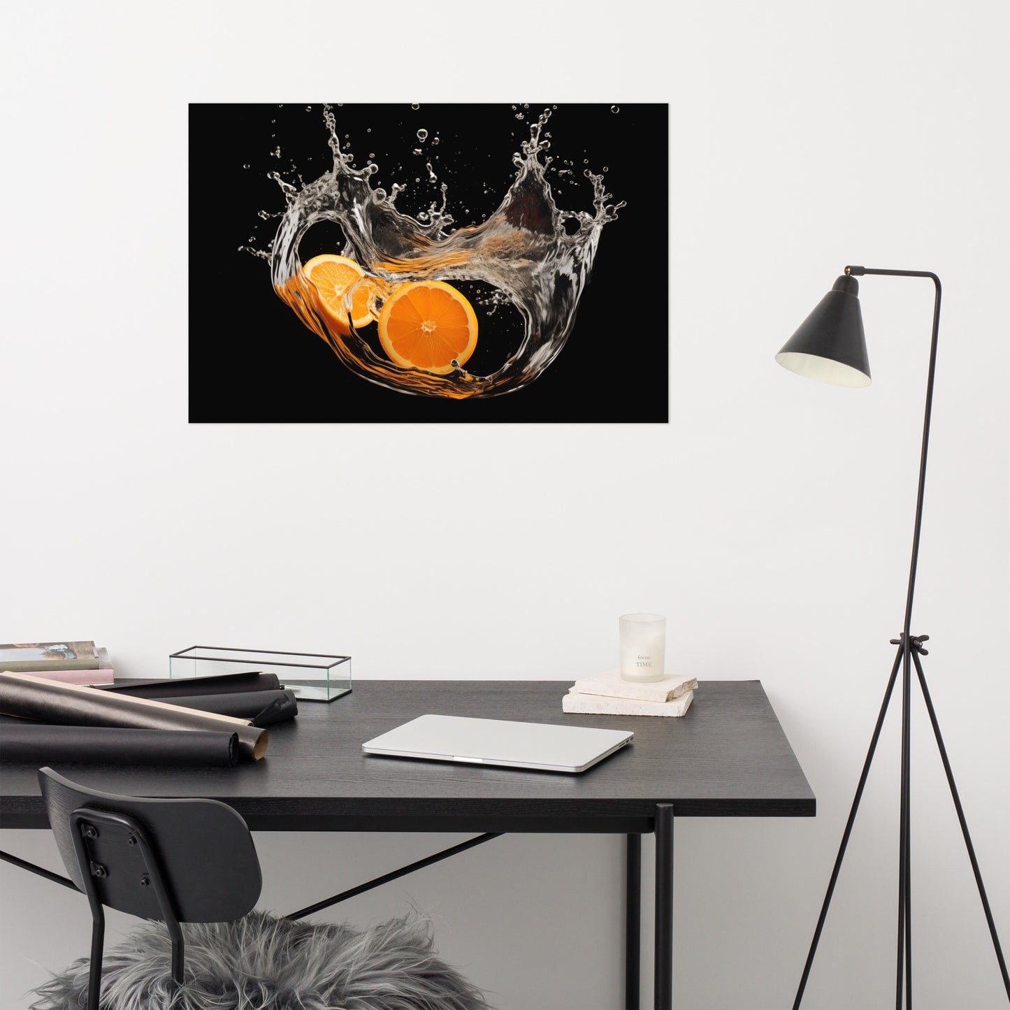 Orange Splash - Cut Orange in Water Photorealism - Digital Artwork Loose Art Print