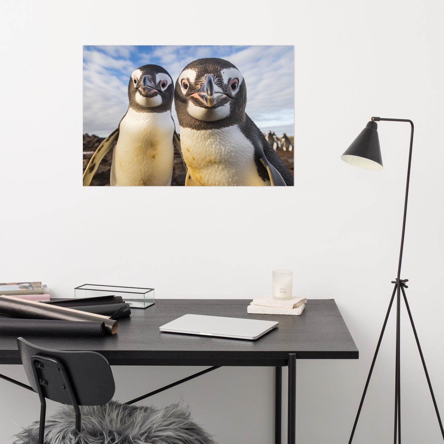 Penguin Pair Photorealism - Digital Artwork Loose Art Print