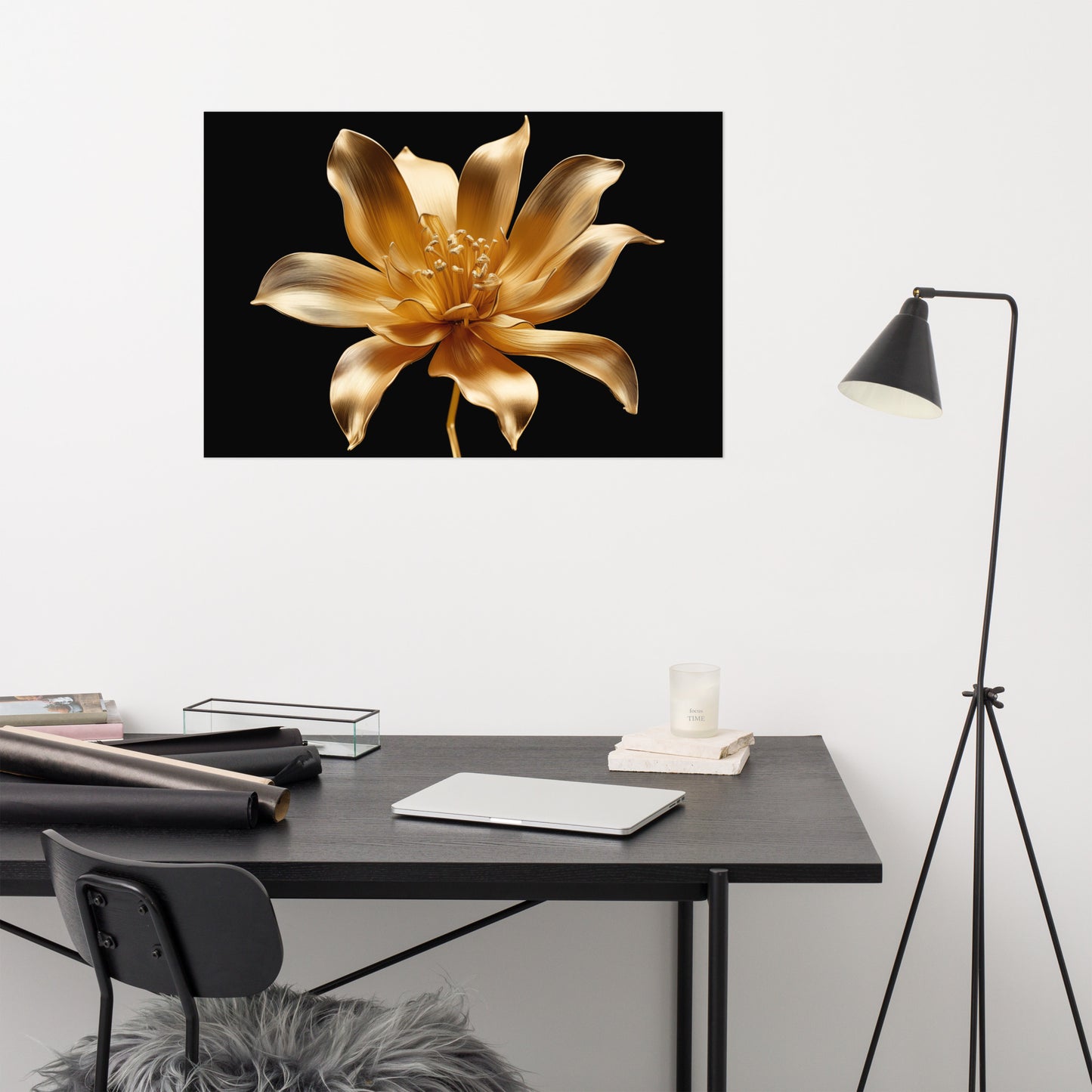 Petals of Gold Floral Gold Color Photorealism - Digital Artwork Loose Art Print