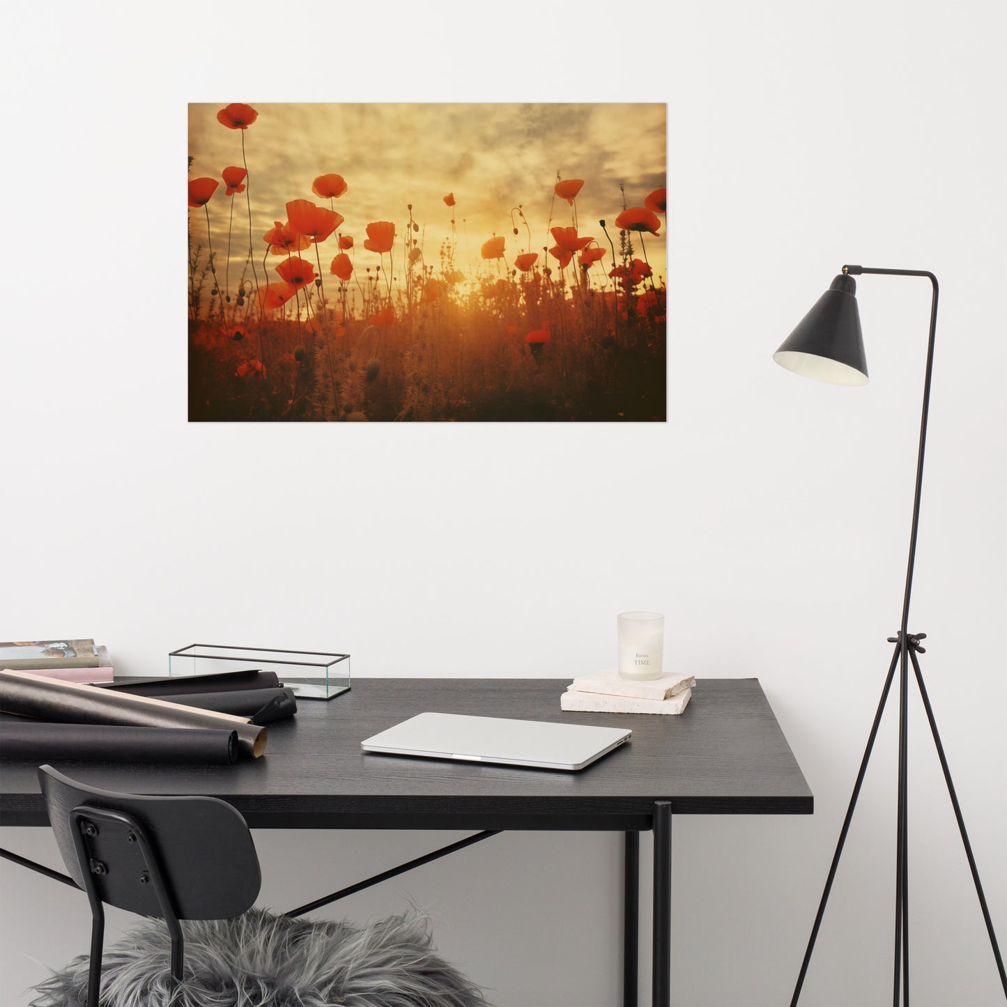 Poppy Dreams Poppy Field Retro Subdued - Digital Artwork Loose Art Print