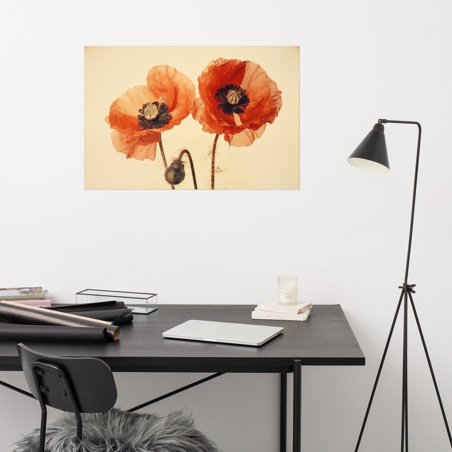 Poppy Symphony Retro Subdued Watercolor - Digital Artwork Loose Art Print