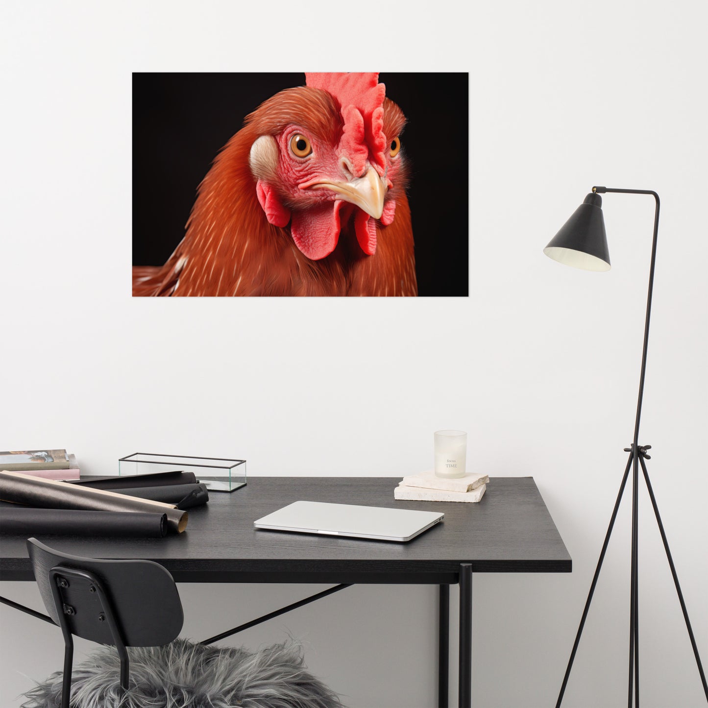 Proud Rooster in Profile Photorealism - Digital Artwork Loose Art Print