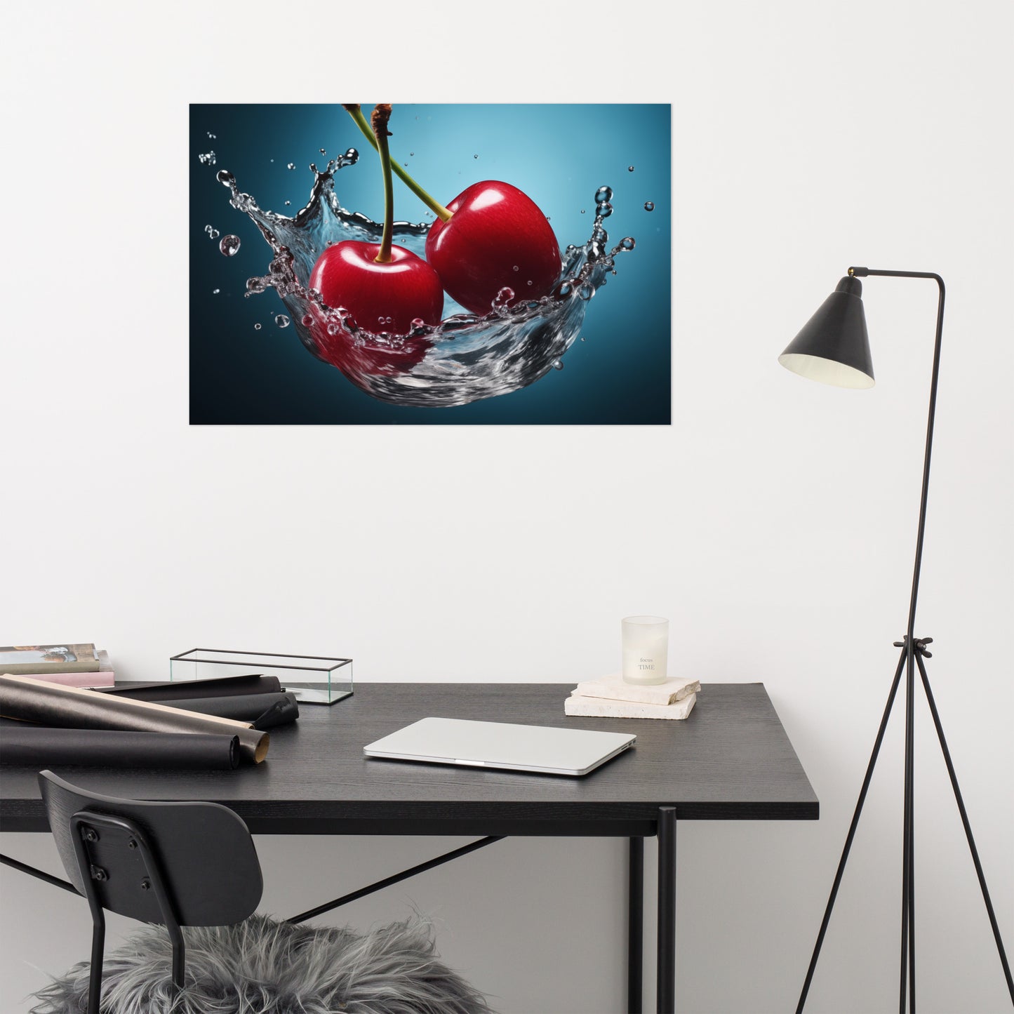 Red Delight Cherry in Water Photorealism - Digital Artwork Loose Art Print