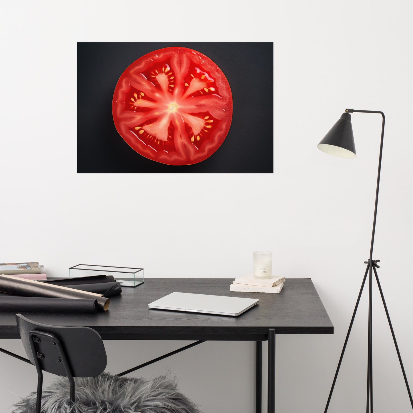 Red on Black Tomato Photorealism - Digital Artwork Loose Art Print