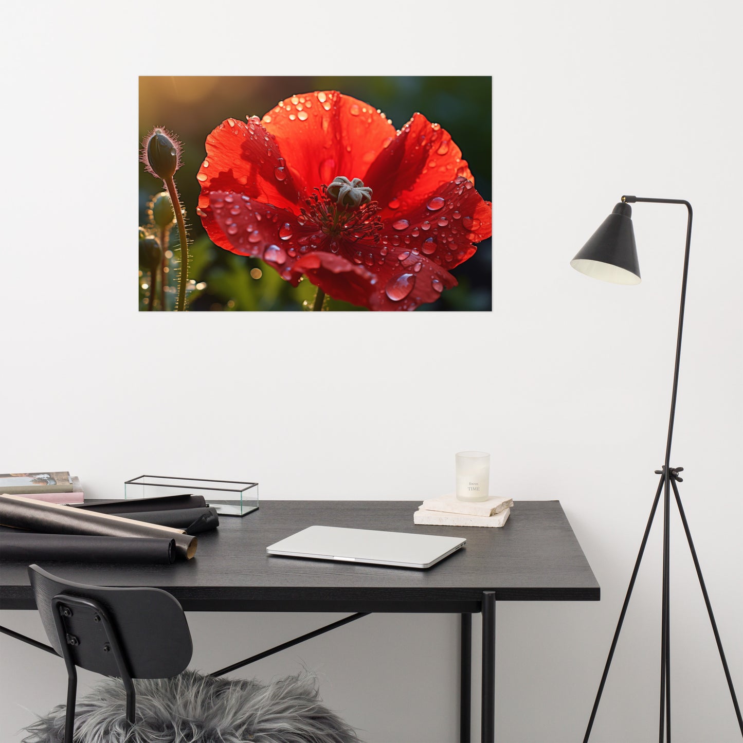 Red Reverie Close-up Poppy Photorealism - Digital Artwork Loose Art Print