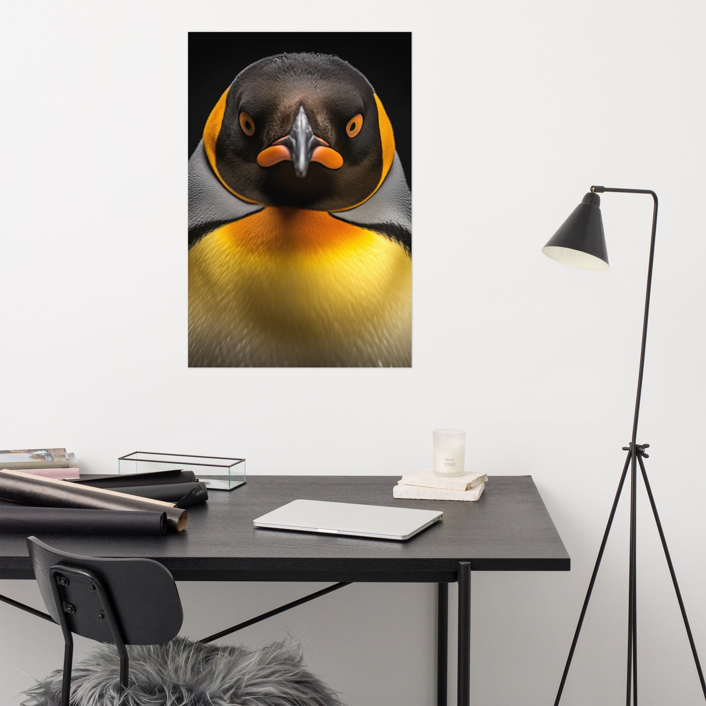 Regal Gaze Penguins Photorealism - Digital Artwork Loose Art Print