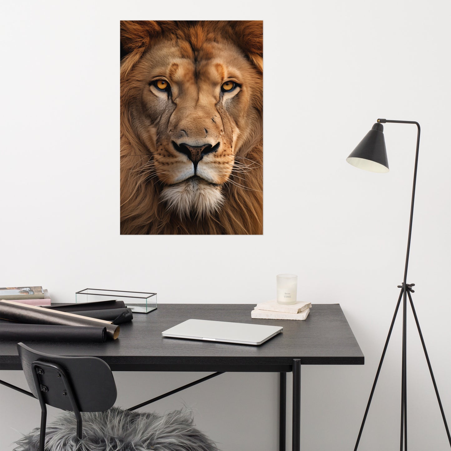 Regal Gaze Lion Photorealism - Digital Artwork Loose Art Print