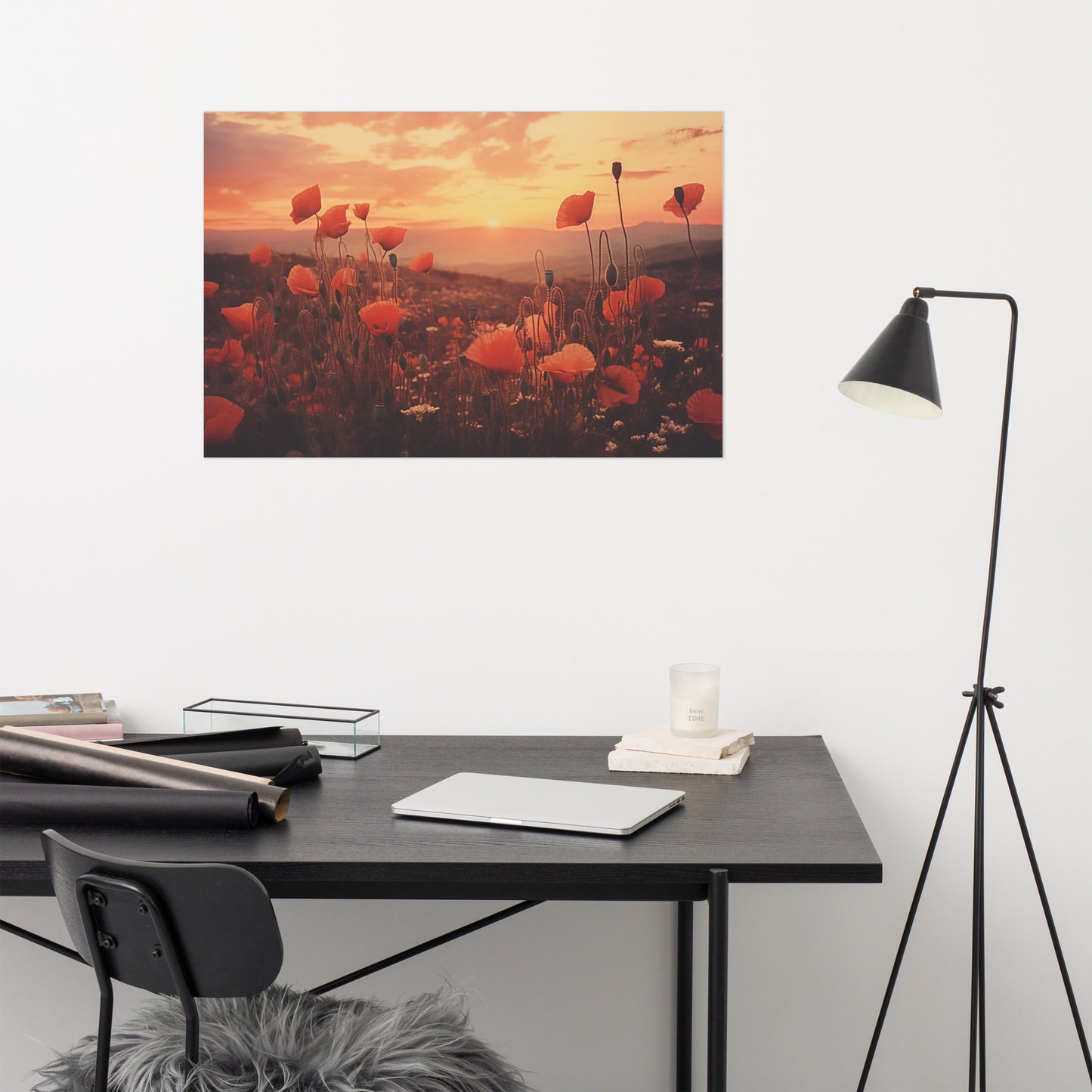 Scarlet Whispers Poppy Field Retro Subdued - Digital Artwork Loose Art Print