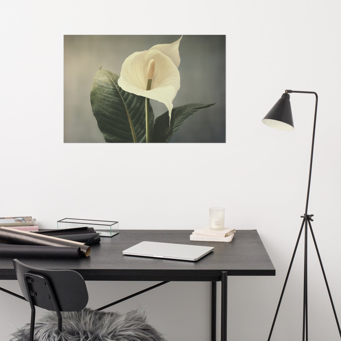 Serenity in White Peace Lily Retro Subdued Photorealism - Digital Artwork Loose Art Print