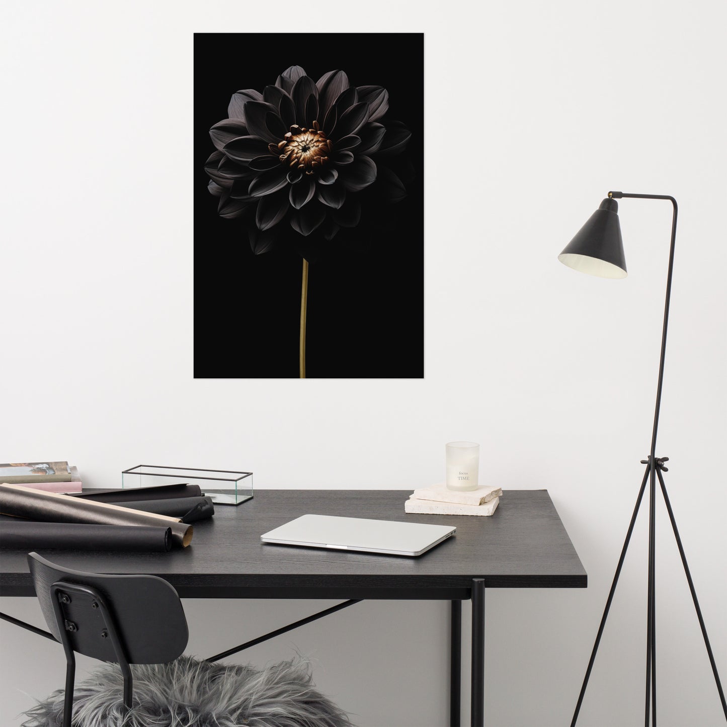 Shadow Blossom Black Flowers Photorealism - Digital Artwork Loose Art Print