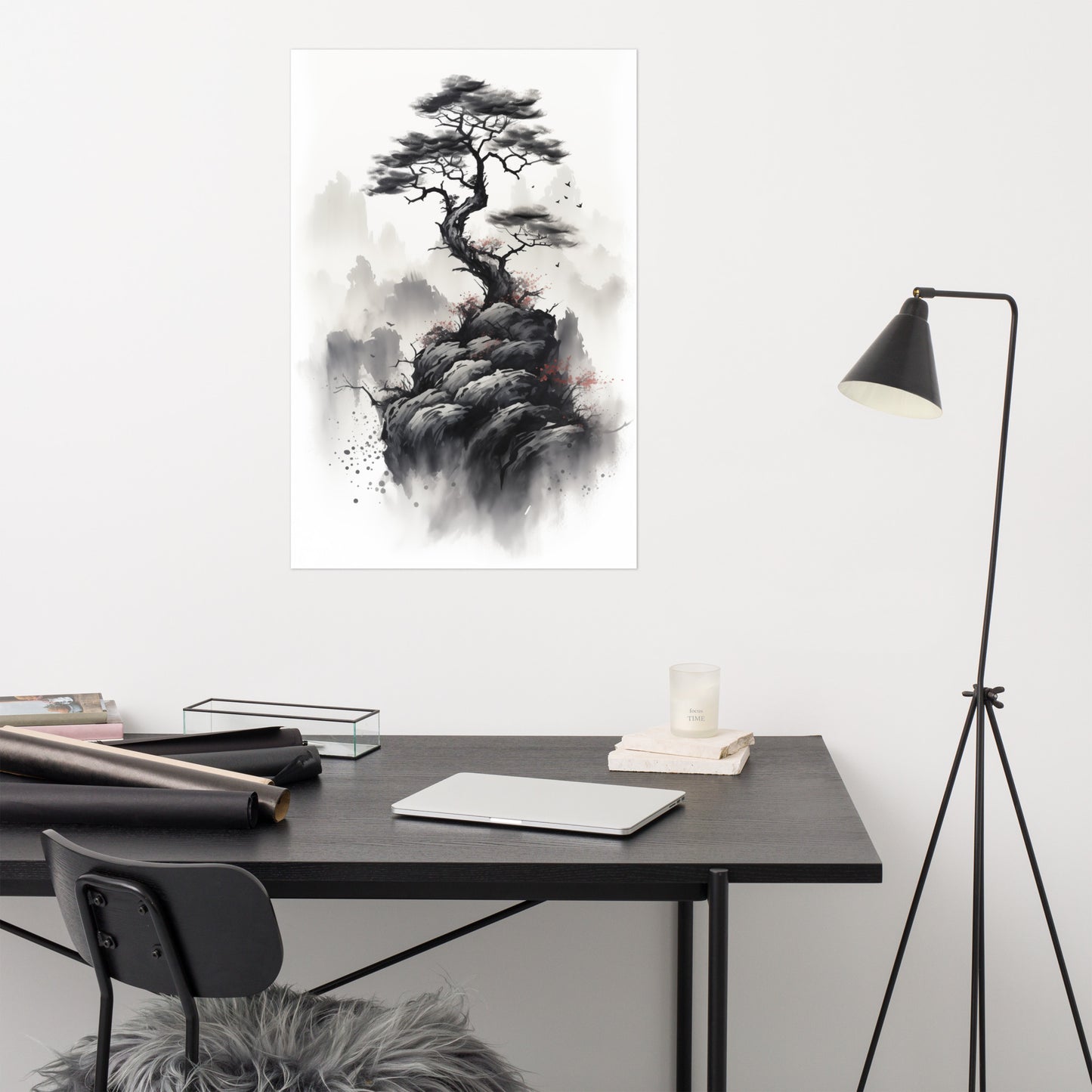 Solitude Ink Wash Painting - Digital Artwork Loose Art Print