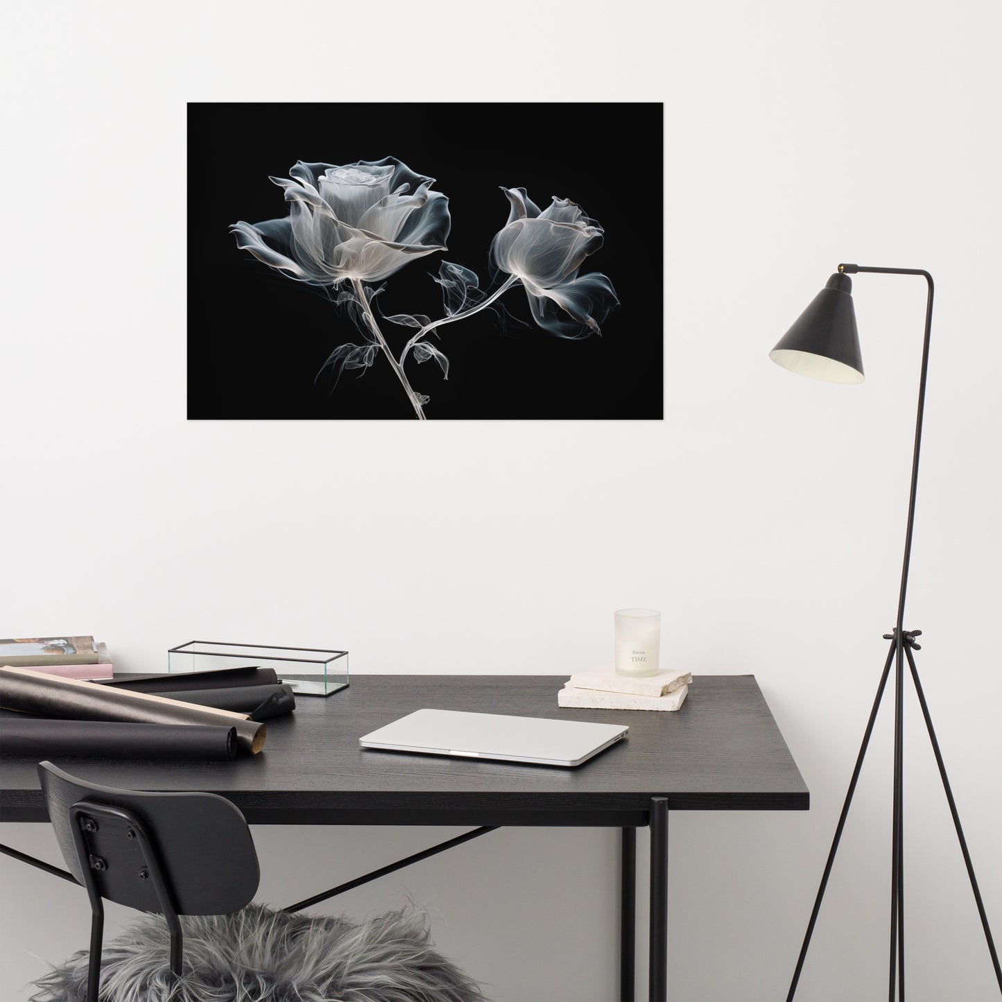 Spectral Roses X-Ray Effect Illustration - Digital Artwork Loose Art Print