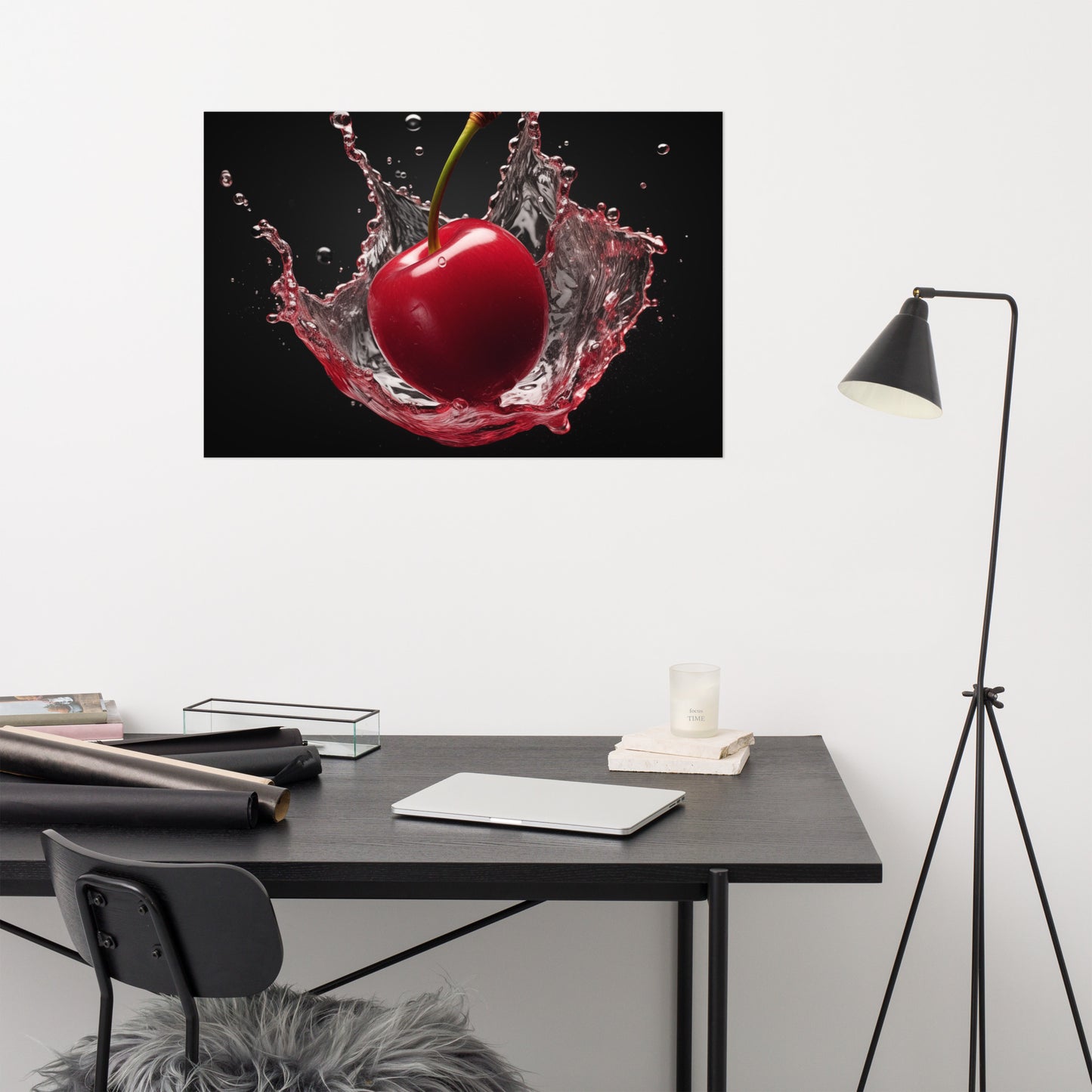 Splash of Red Cherry in Water Photorealism - Digital Artwork Loose Art Print