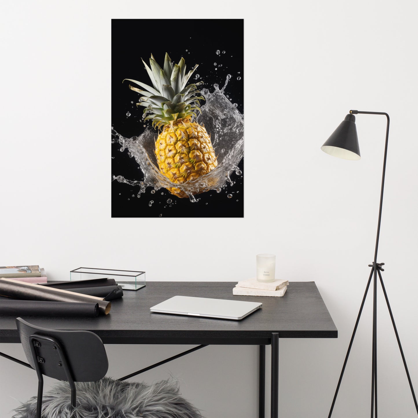 Splash of the Tropics Pineapple in Water Photorealism - Digital Artwork Loose Art Print