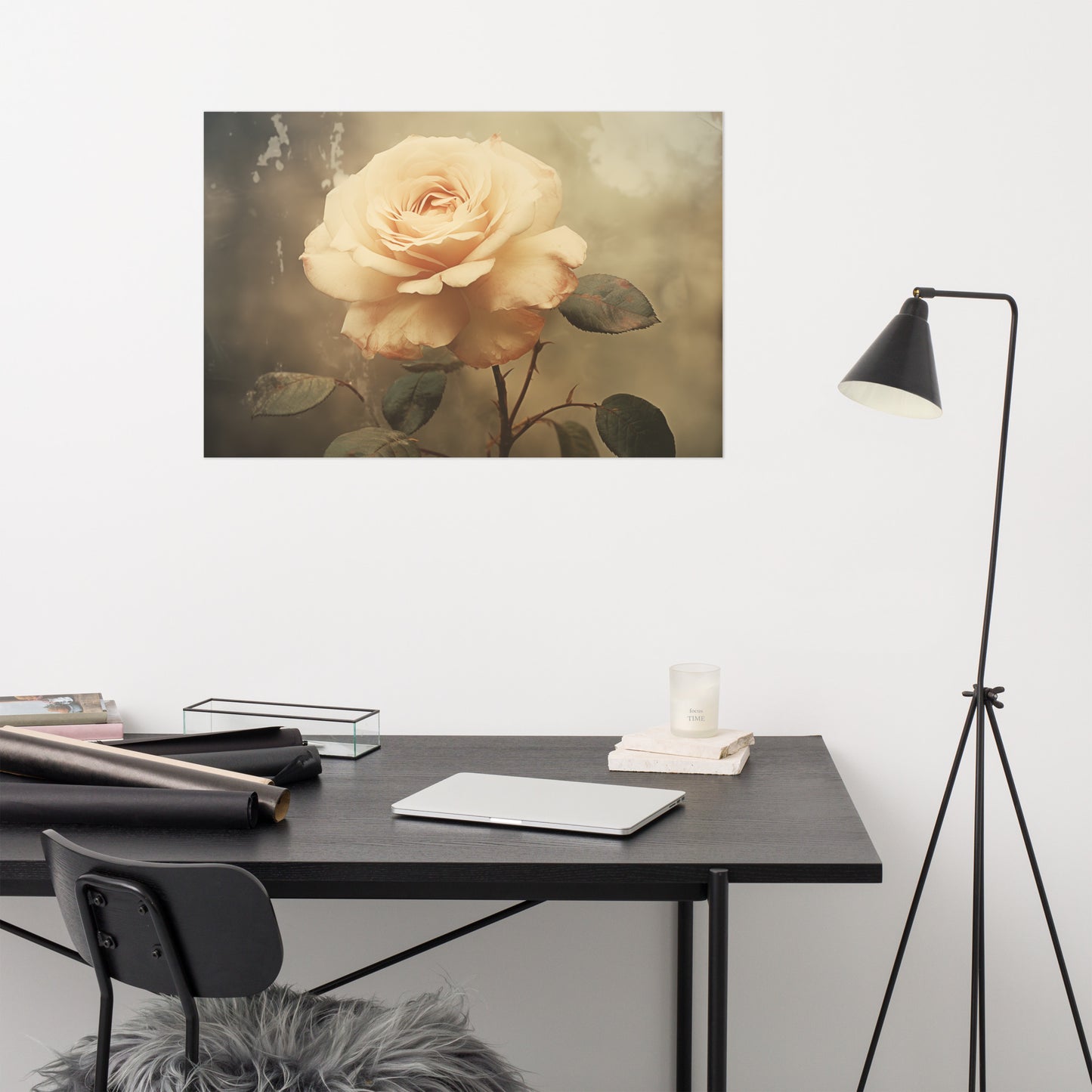 Subtle Elegance Rose Vintage Retro Subdued Photorealism - Digital Artwork Loose Art Print