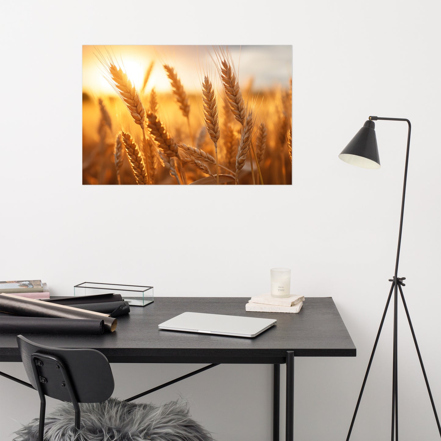 Sunset Serenade Minimal Botanical  Rustic Subdued Wheat Crops Photorealism - Digital Artwork Loose Art Print