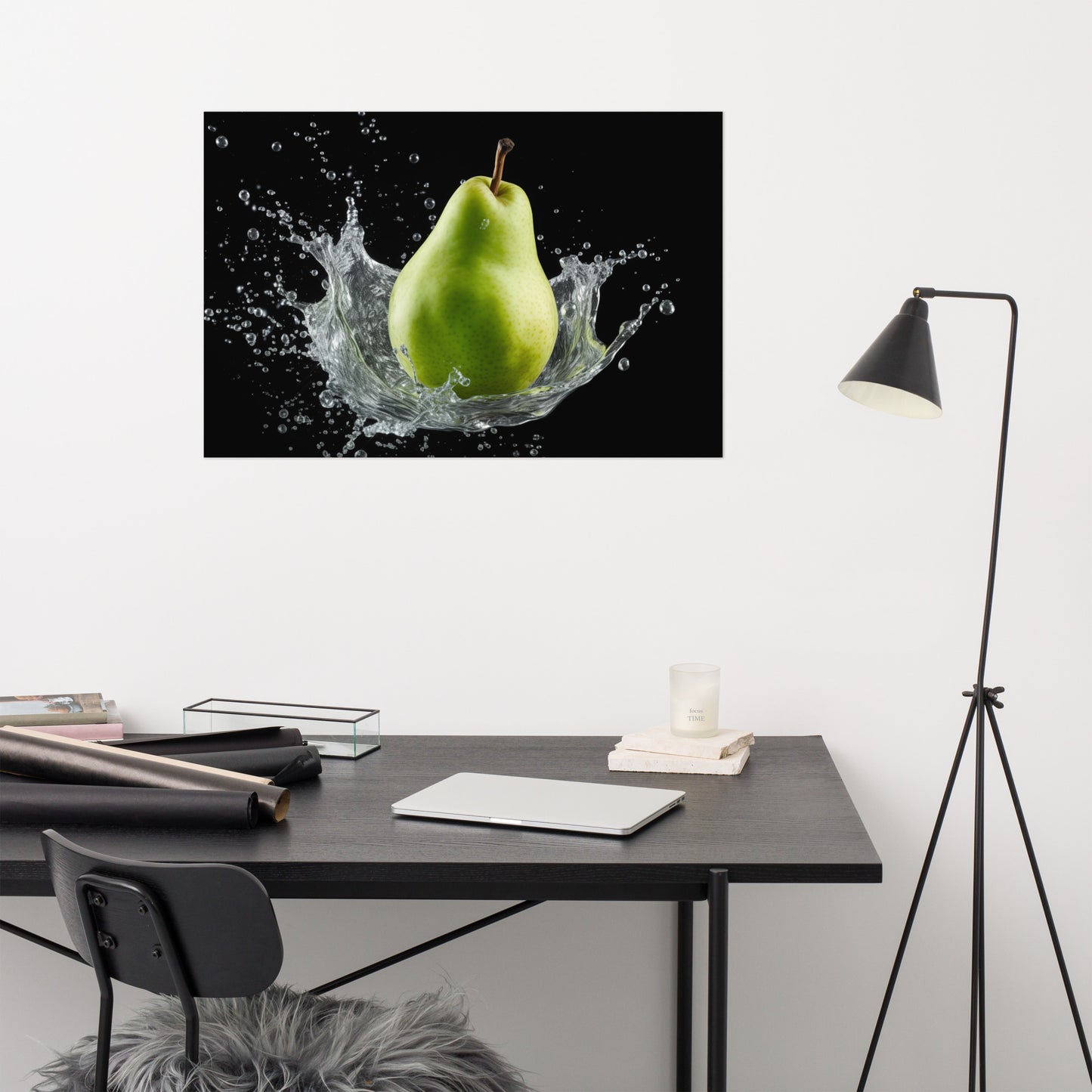 The Crisp Awakening Pear in Water Photorealism - Digital Artwork Loose Art Print