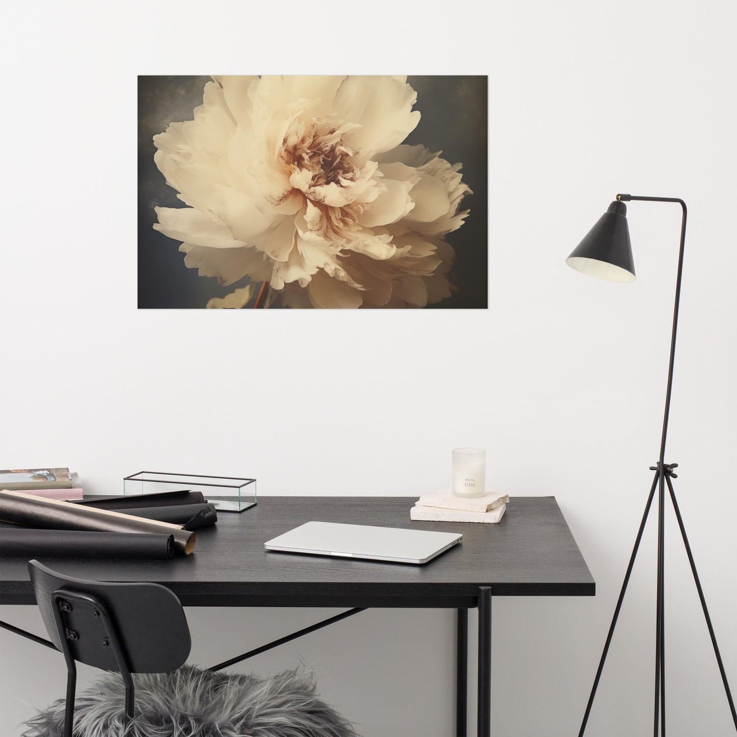 The Elegance of Simplicity Peony Retro Subdued Photorealism - Digital Artwork Loose Art Print