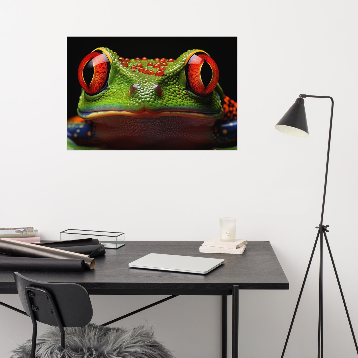 The Harlequin Hopper Red Eyed Tree Frog Close-up Photorealism - Digital Artwork Loose Art Print