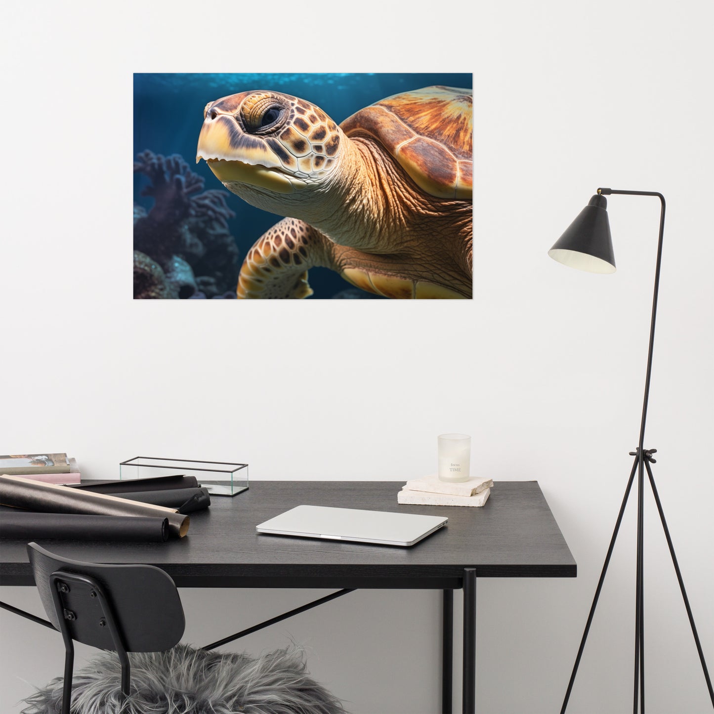 The Guardian of the Deep Sea Turtle Coastal Illustration - Digital Artwork Loose Art Print