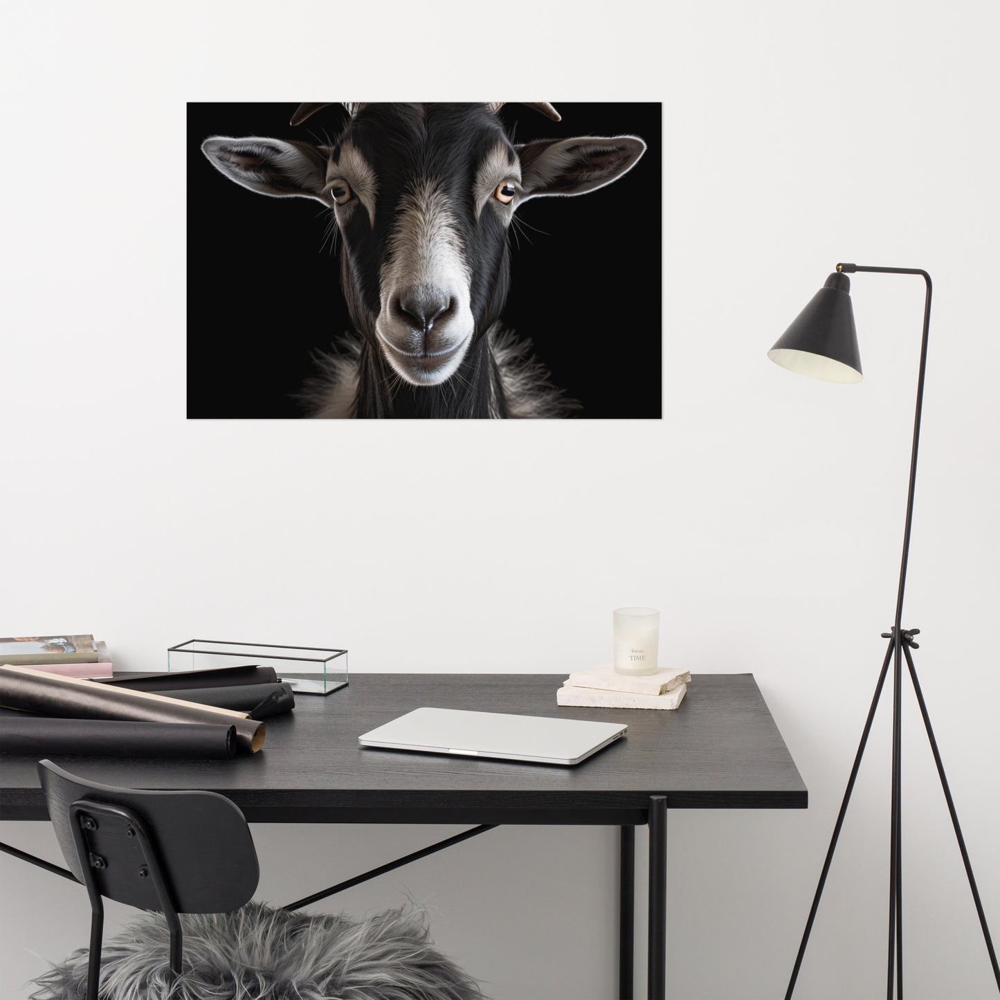 The Gaze Goat Portrait Photorealism - Digital Artwork Loose Art Print