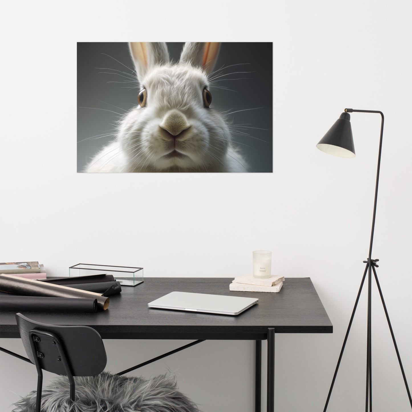 The Inquisitive Hare Rabbit Portrait Photorealism - Digital Artwork Loose Art Print